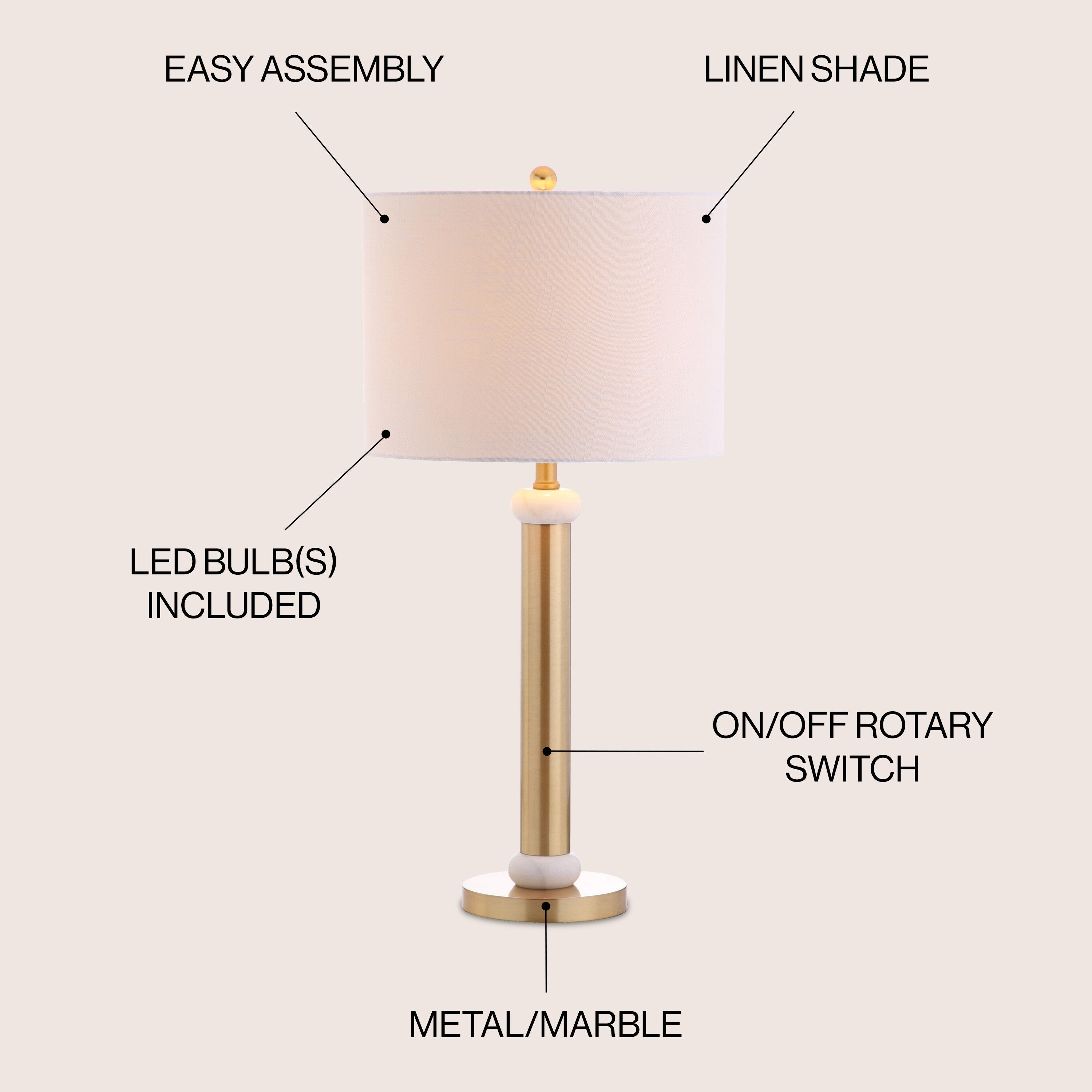 Treat 27 Metal/Marble LED Table Lamp, Gold/White by JONATHAN Y