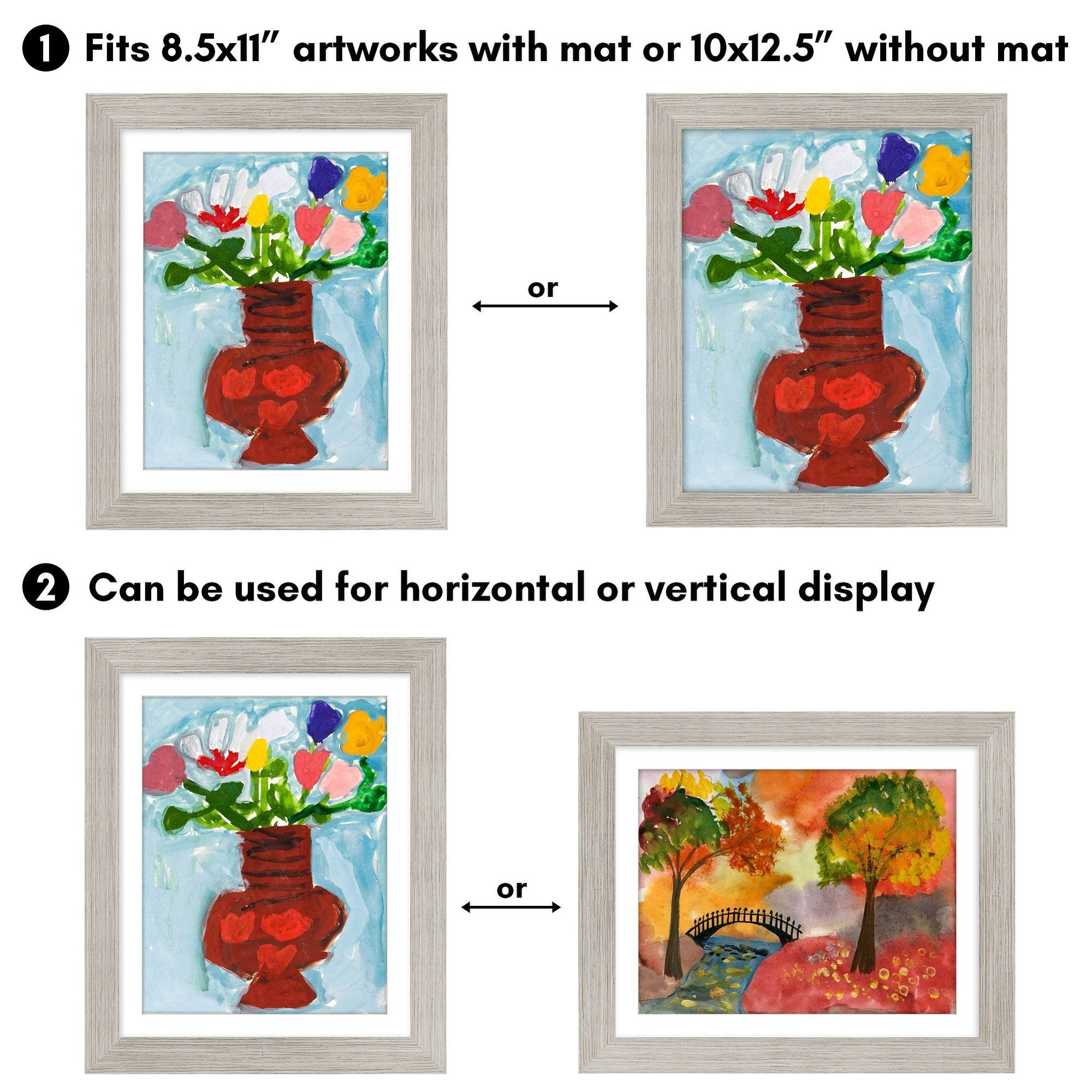 Americanflat 10x12.5 Front-loading Kids Art Frame with Mat