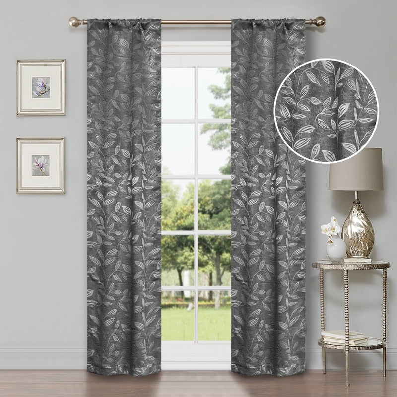 Superior Modern Bohemian Leaves Room Darkening Blackout Curtains, Rod Pocket or Grommets, Set of 2