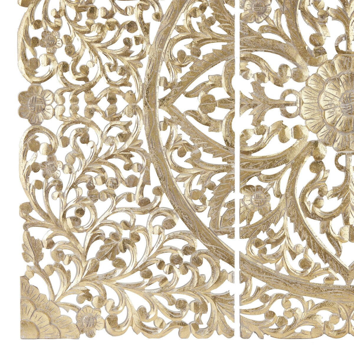 Wood Floral Handmade Intricately Carved Home Wall Decor with Mandala Design - Set of 3 Gold - Roche River Decor