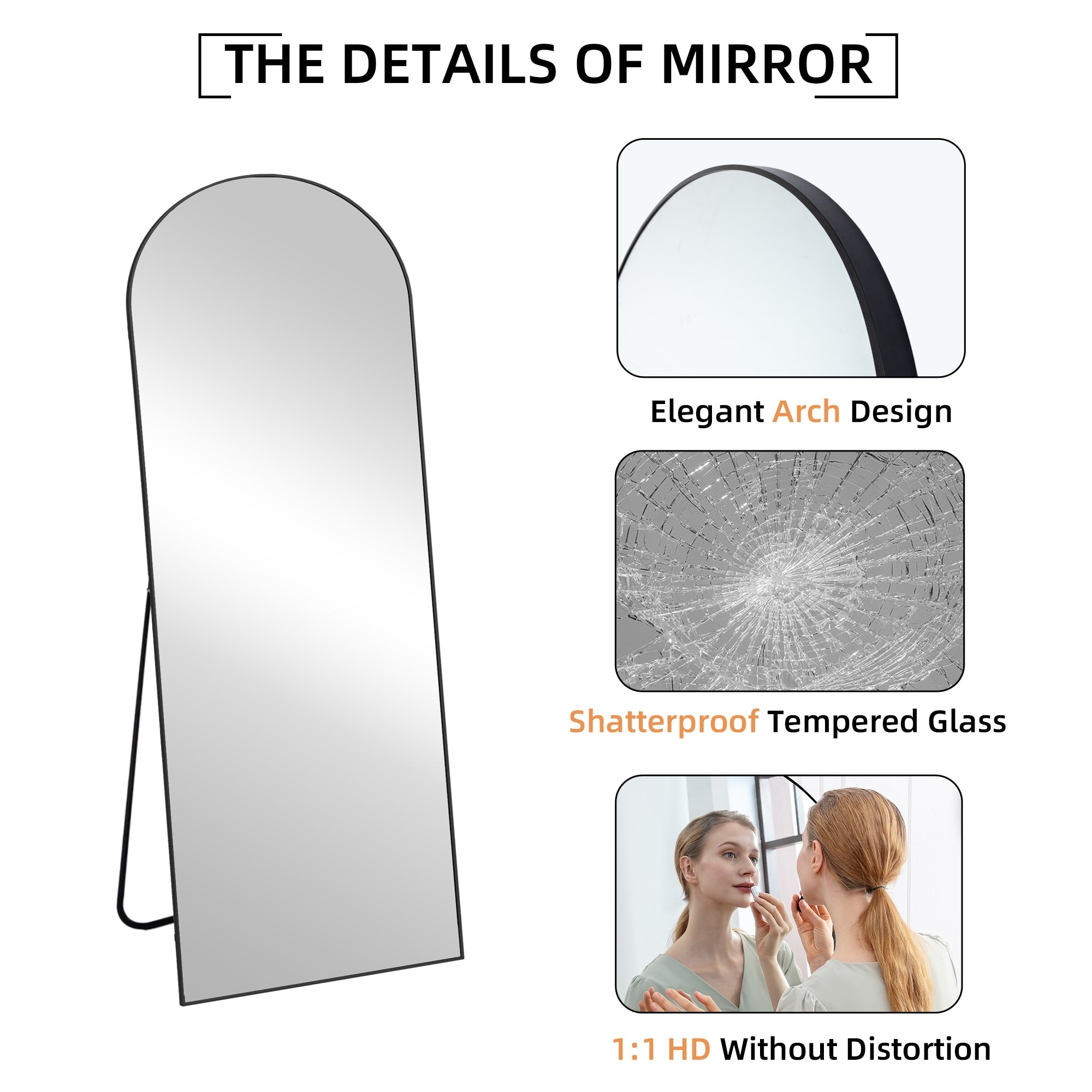 64x21Arch Full Length Floor Mirror with Stand Aluminum Alloy Frame,Wall-Mounted Mirror