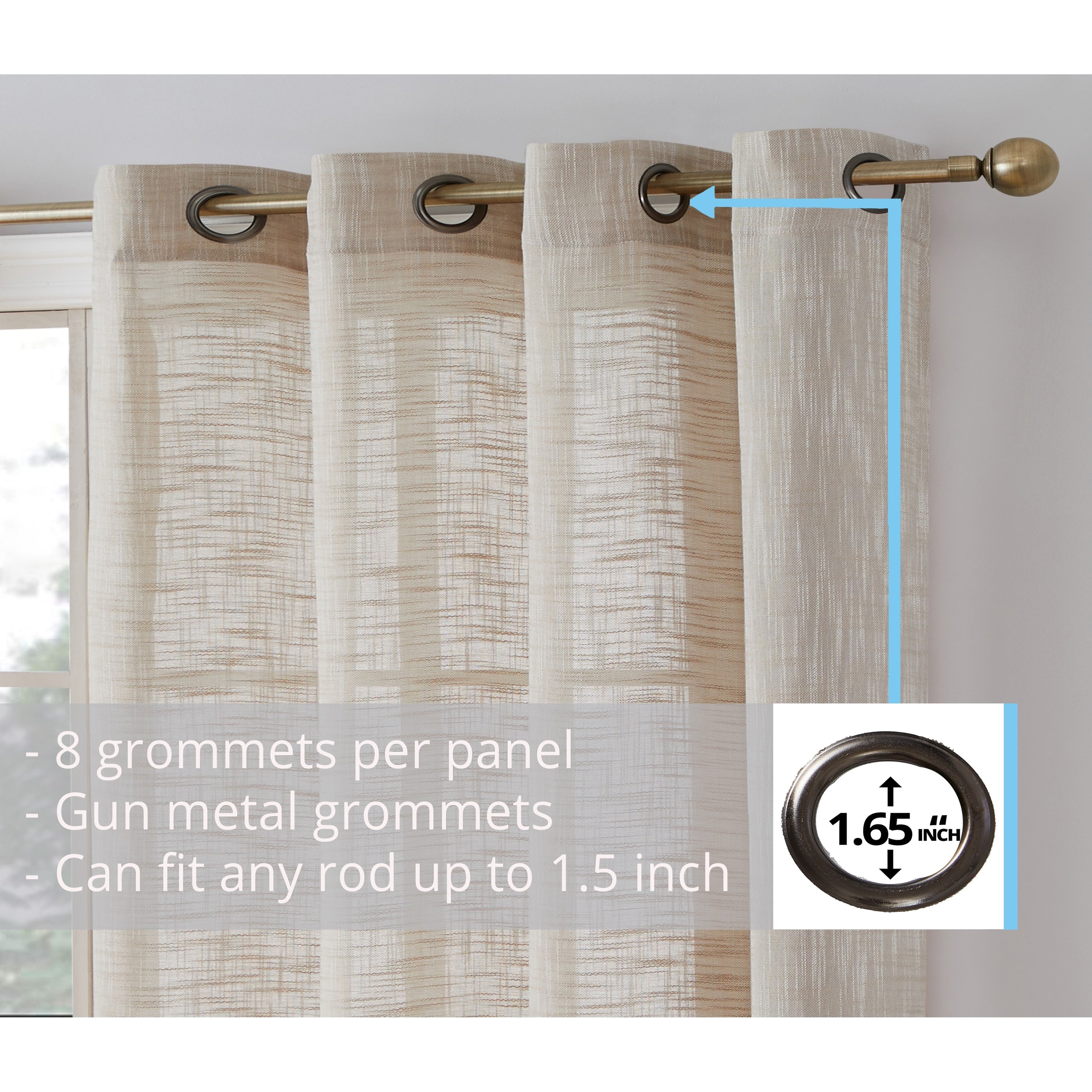 HLC.me Madison Faux Linen Textured Sheer Privacy Sun Light Filtering Window Grommet Thick Curtains Panels, Set of 2