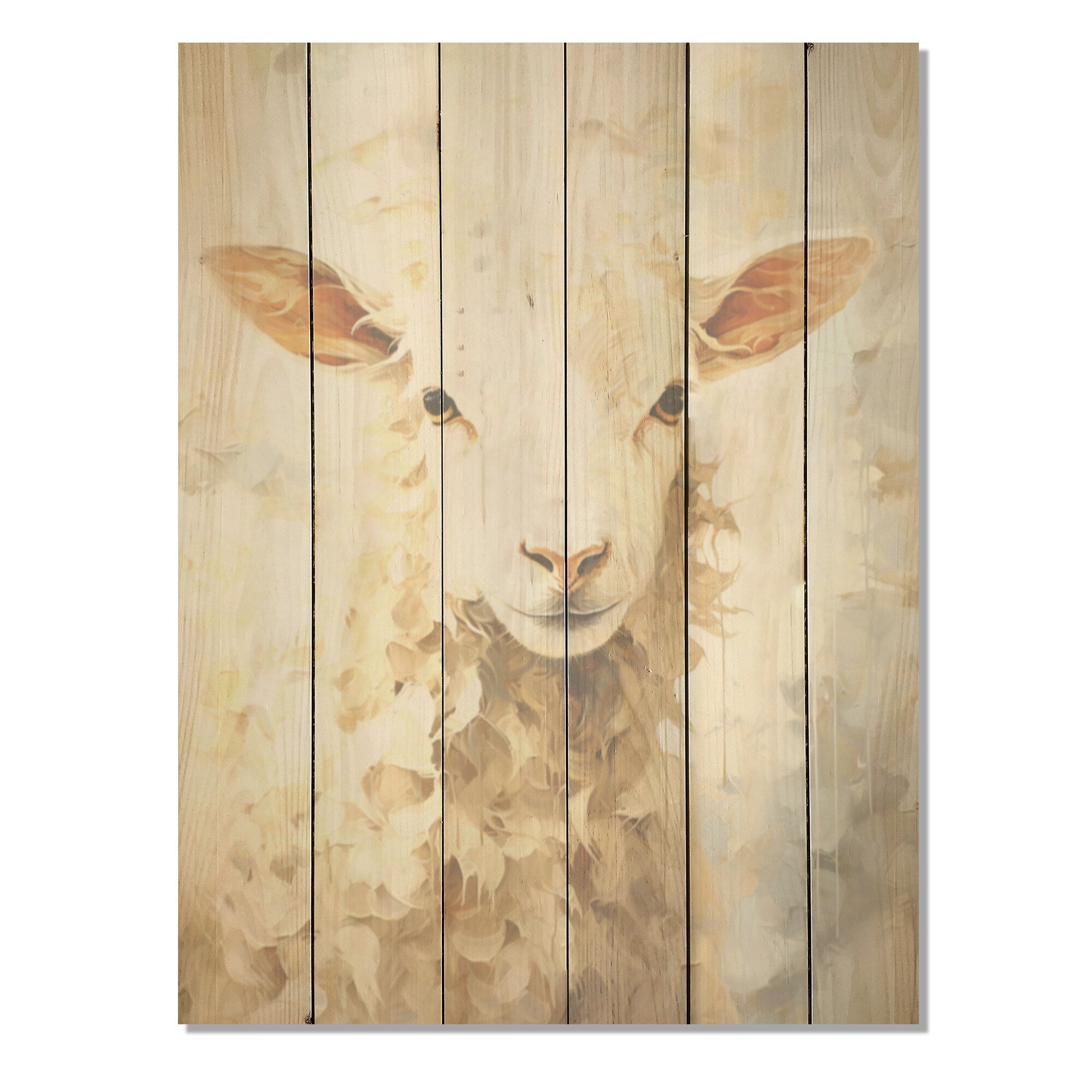 Designart Sheep Portrait Farm Wood Wall Decor - Country Beige Wood Panel On Natural Pine Wood