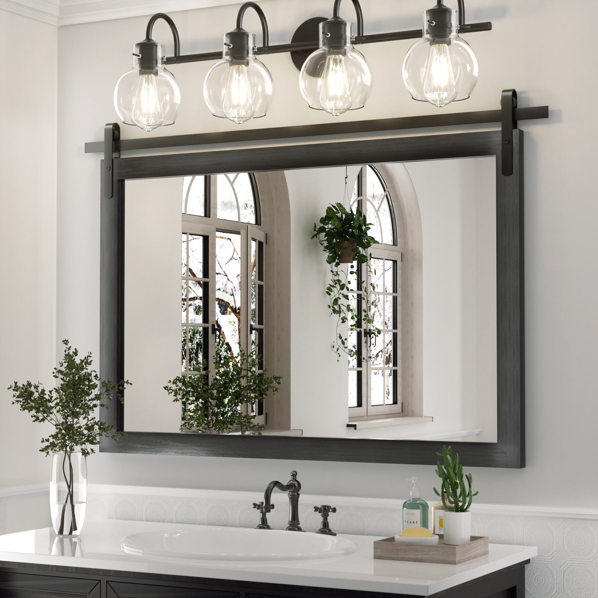 Modern Wall Mirrors, Rectangular Mirror with Wood Framed, Bathroom Mirror Barn Mirror Barn Door Mirror with Multi Size