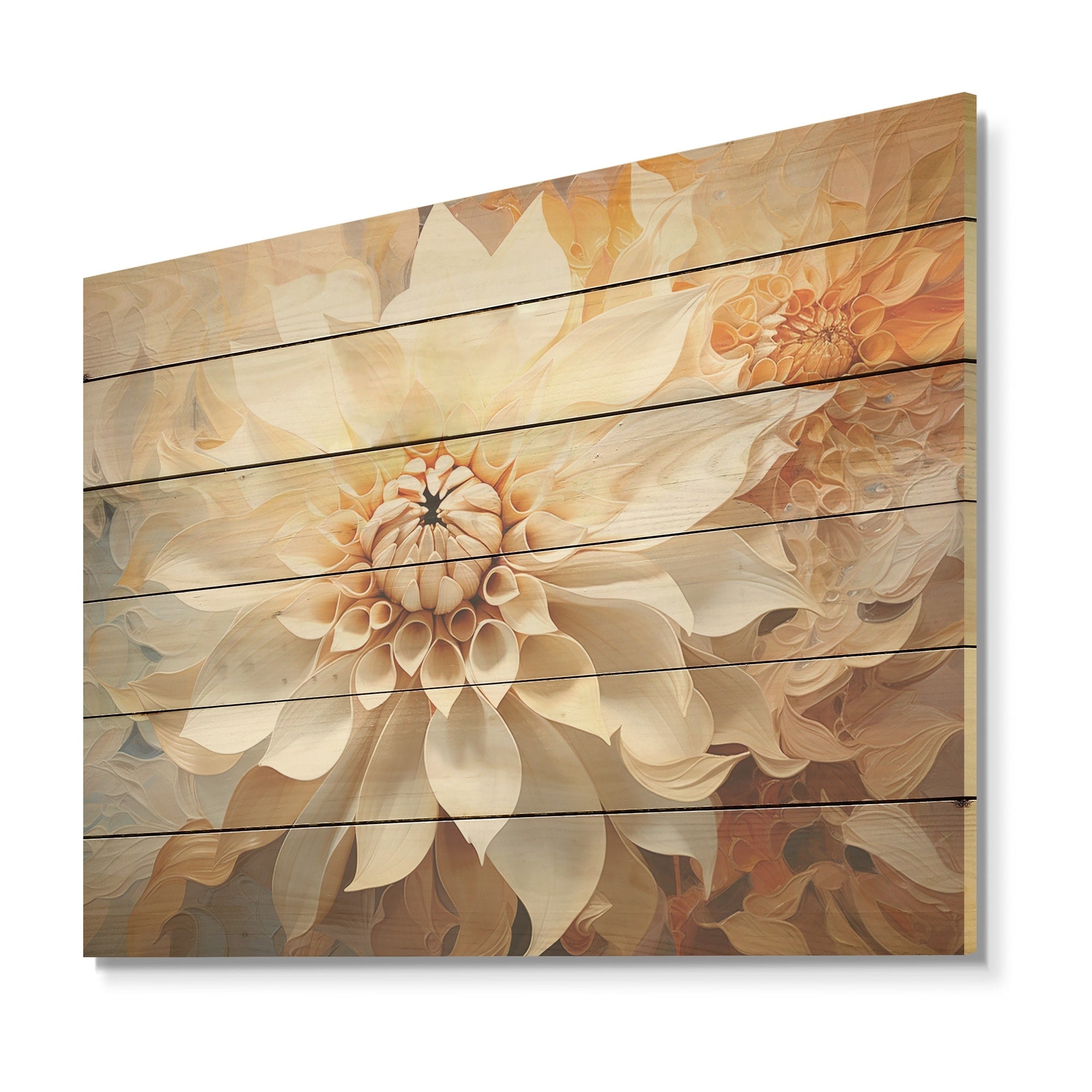 Designart White Dahlia Flower Minimalism Dahlia Wood Wall Decor - Traditional Beige Wood Panel On Natural Pine Wood