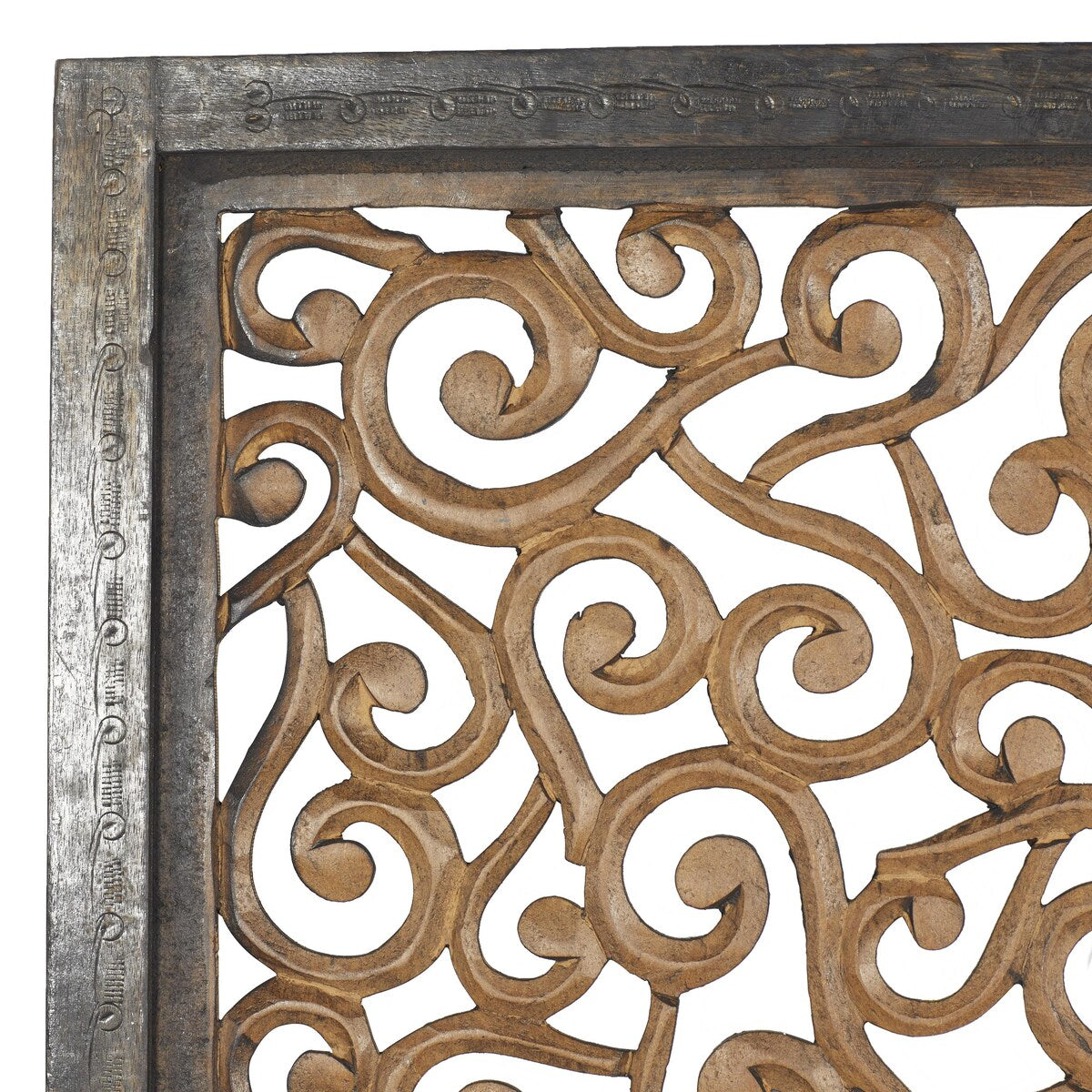 Wood Floral Handmade Intricately Carved Scroll Home Wall Decor - Brown - Roche River Decor