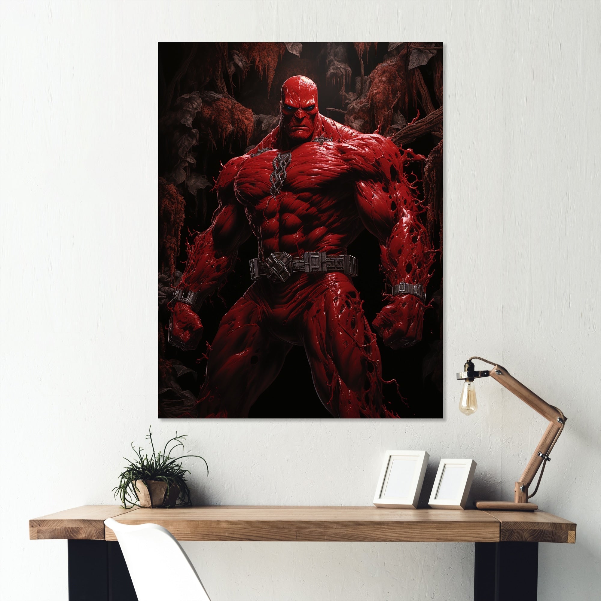 Designart Red Blood Giant Superhero I Giants Metal Wall Art - Red Metal Wall Décor Modern Metal Art Work