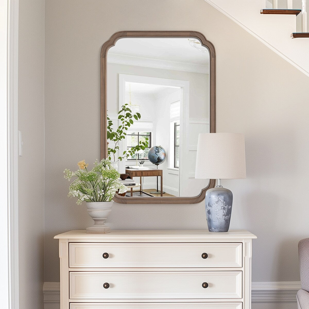 Decorative Scalloped Corner Rectangle Farmhouse Style Wall Mirror