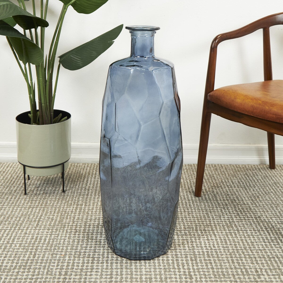 Recycled Glass Handmade Tall Spanish Bottleneck Decorative Vase - Blue or Teal - Roche River Decor