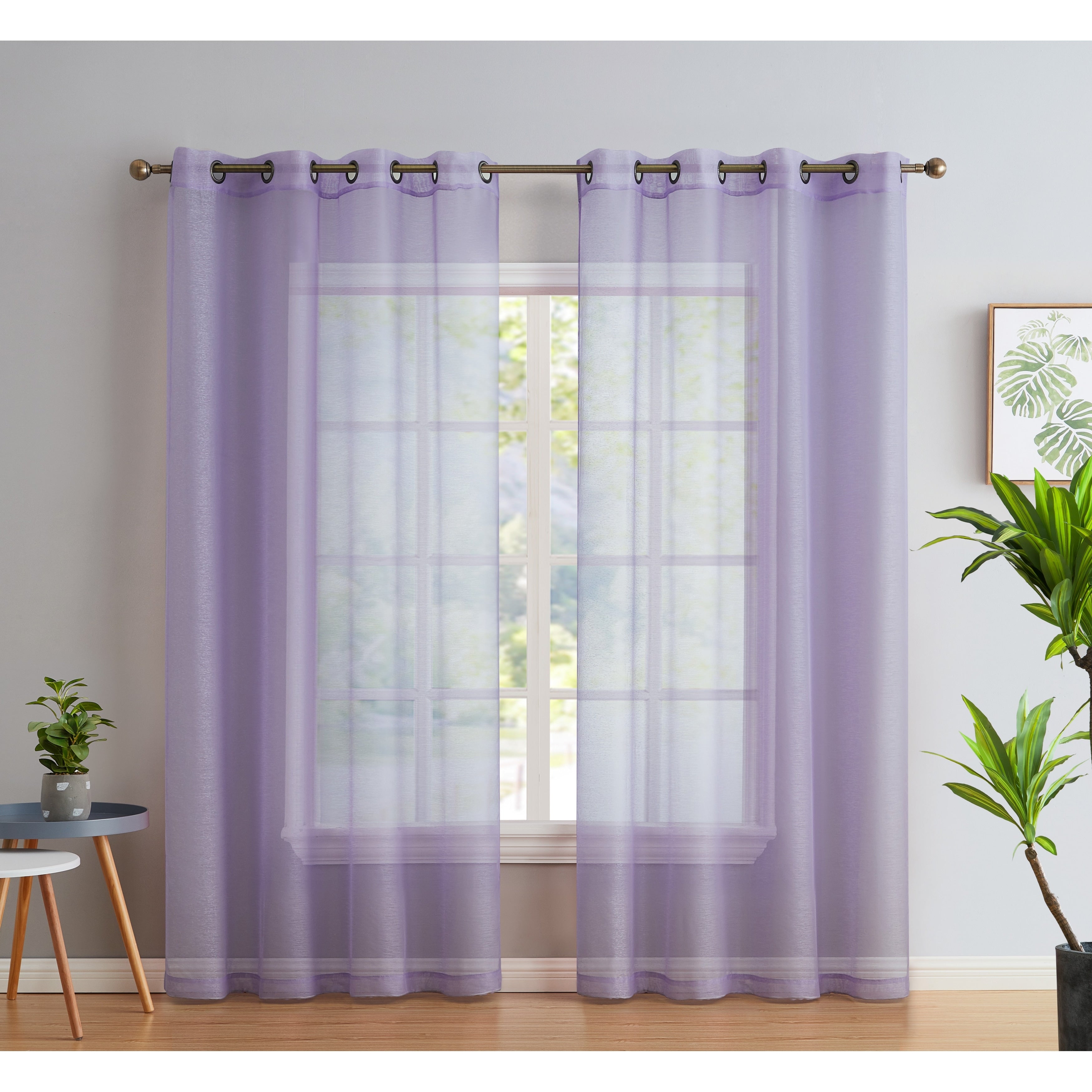 HLC.me 2 Piece Semi Sheer Voile Window Curtain Drapes Grommet Top Panels Bedroom, Living Room - Set of 2 panels