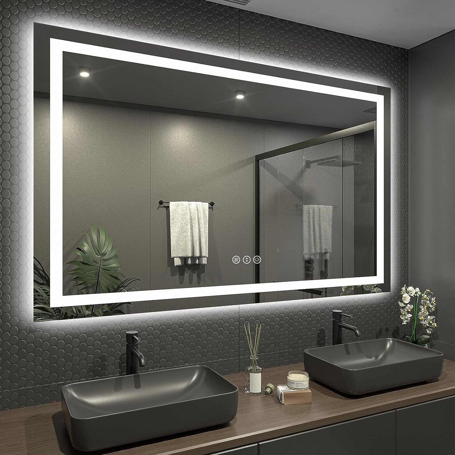 Apmir Full Size Frameless Front and Back LED Lighted Bathroom Vanity Mirror Anti-Fog in Tempered Glass & ETL