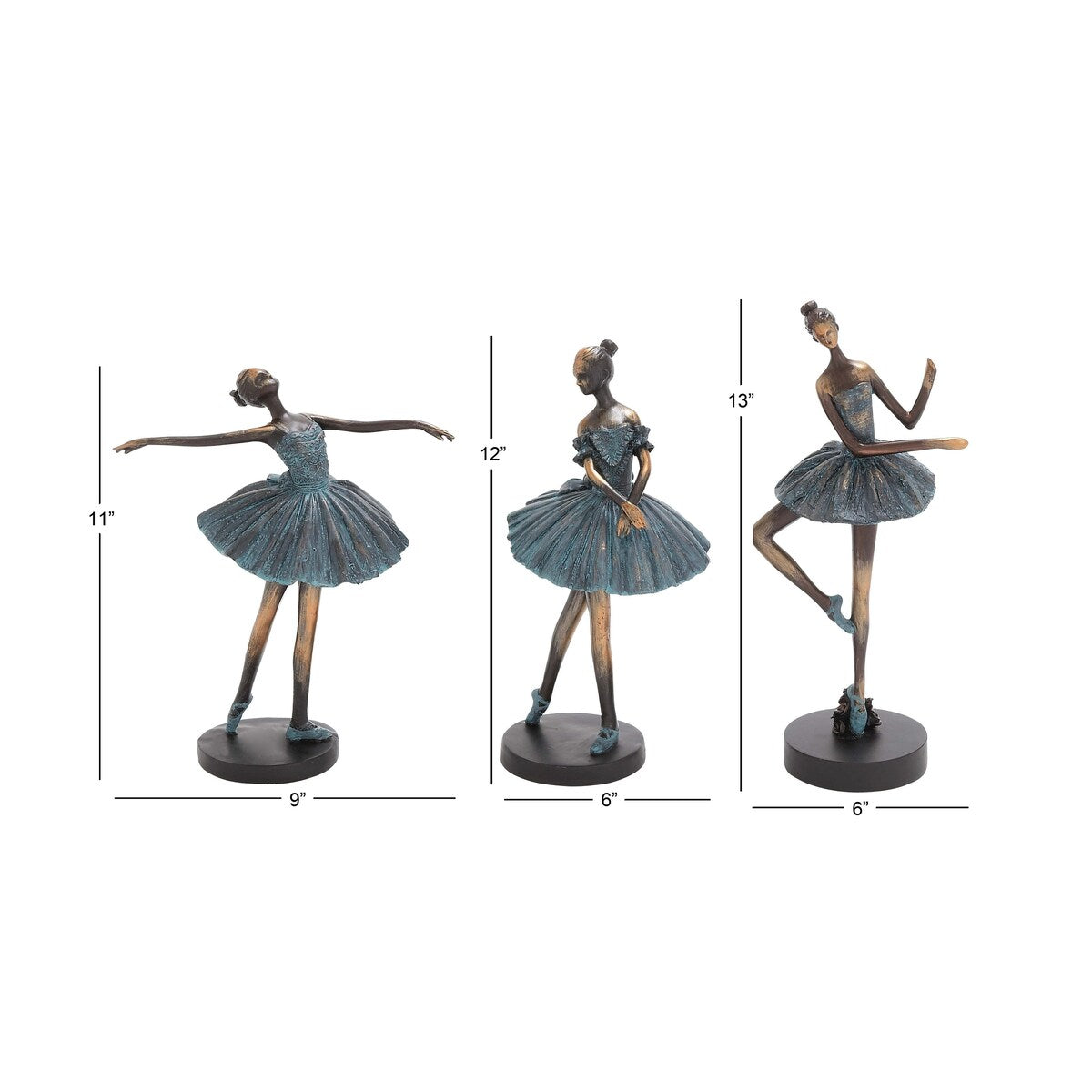 Polystone Dancer Decorative Sculpture - Set of 3 Teal - Roche River Decor