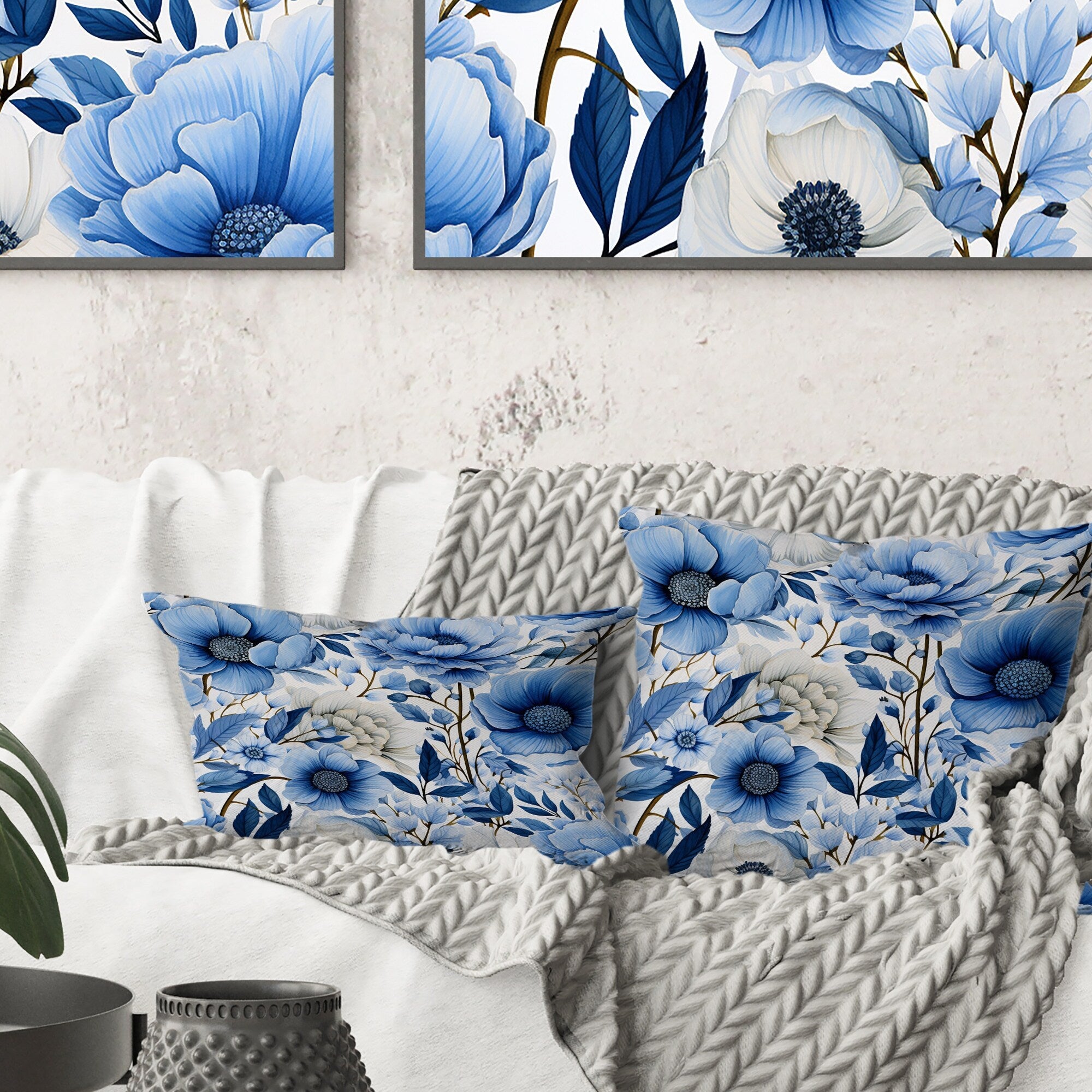 Designart Blue Watercolor Eccentric Floral Pattern I Floral Printed Throw Pillow