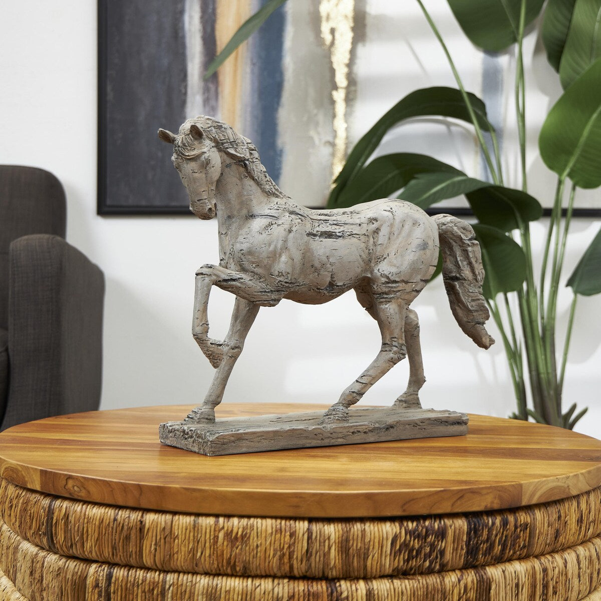 Polystone Horse Prancing Decorative Sculpture - Beige - Roche River Decor