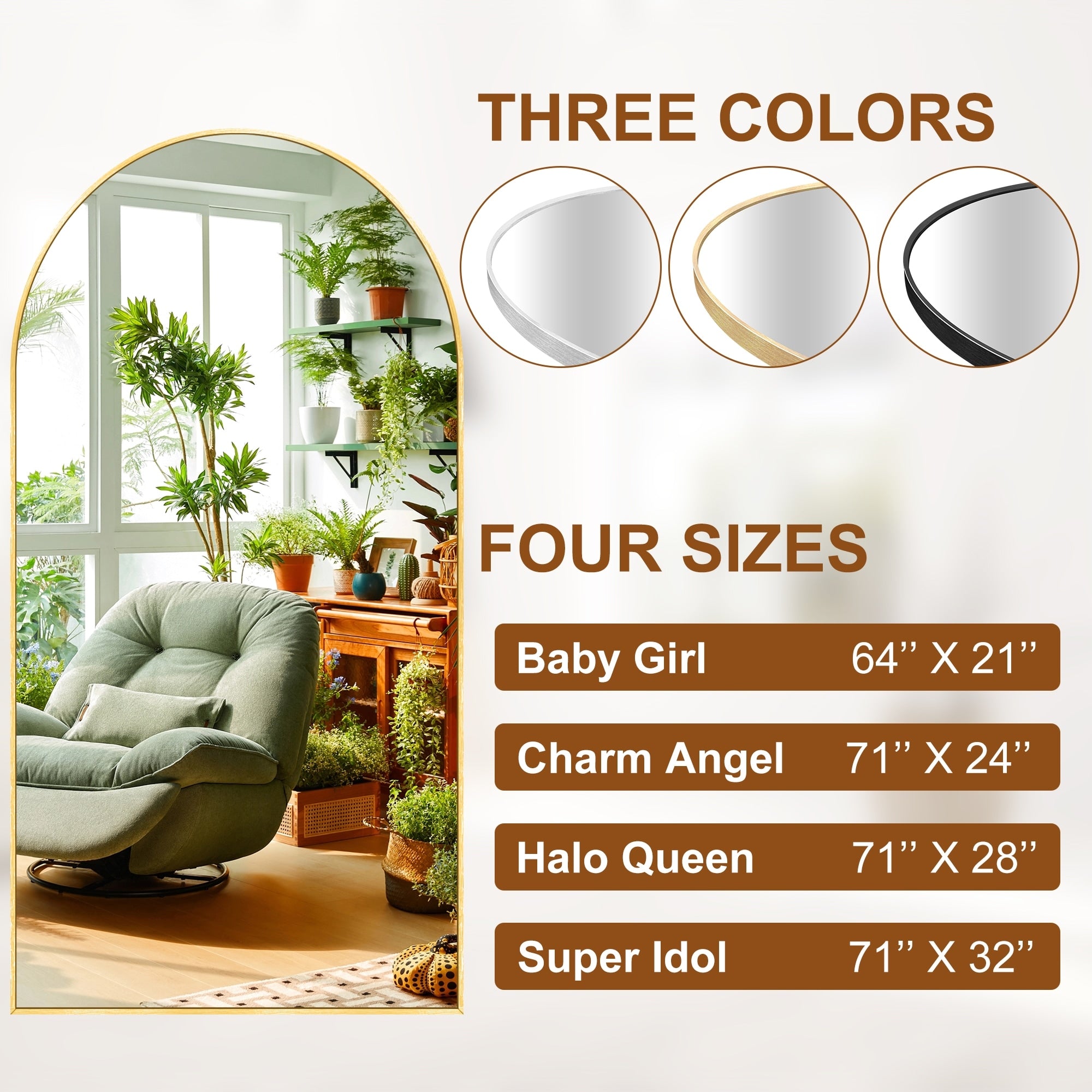 Modern Arched Full Length Aluminum Alloy Floor Mirror Standing Mirror