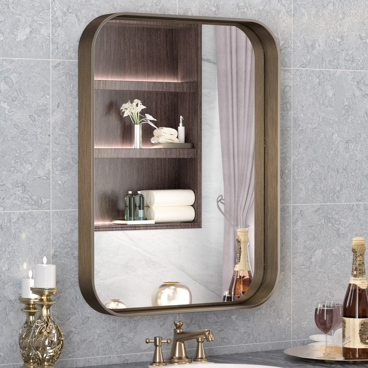 TETOTE Modern Metal Frame Wall Mounted Bathroom Vanity Mirror