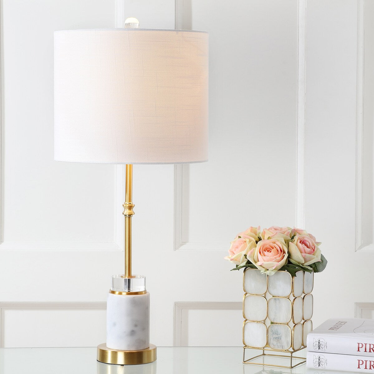 Charlotte 27 Marble/Crystal LED Table Lamp, Brass (Set of 2) by JONATHAN Y