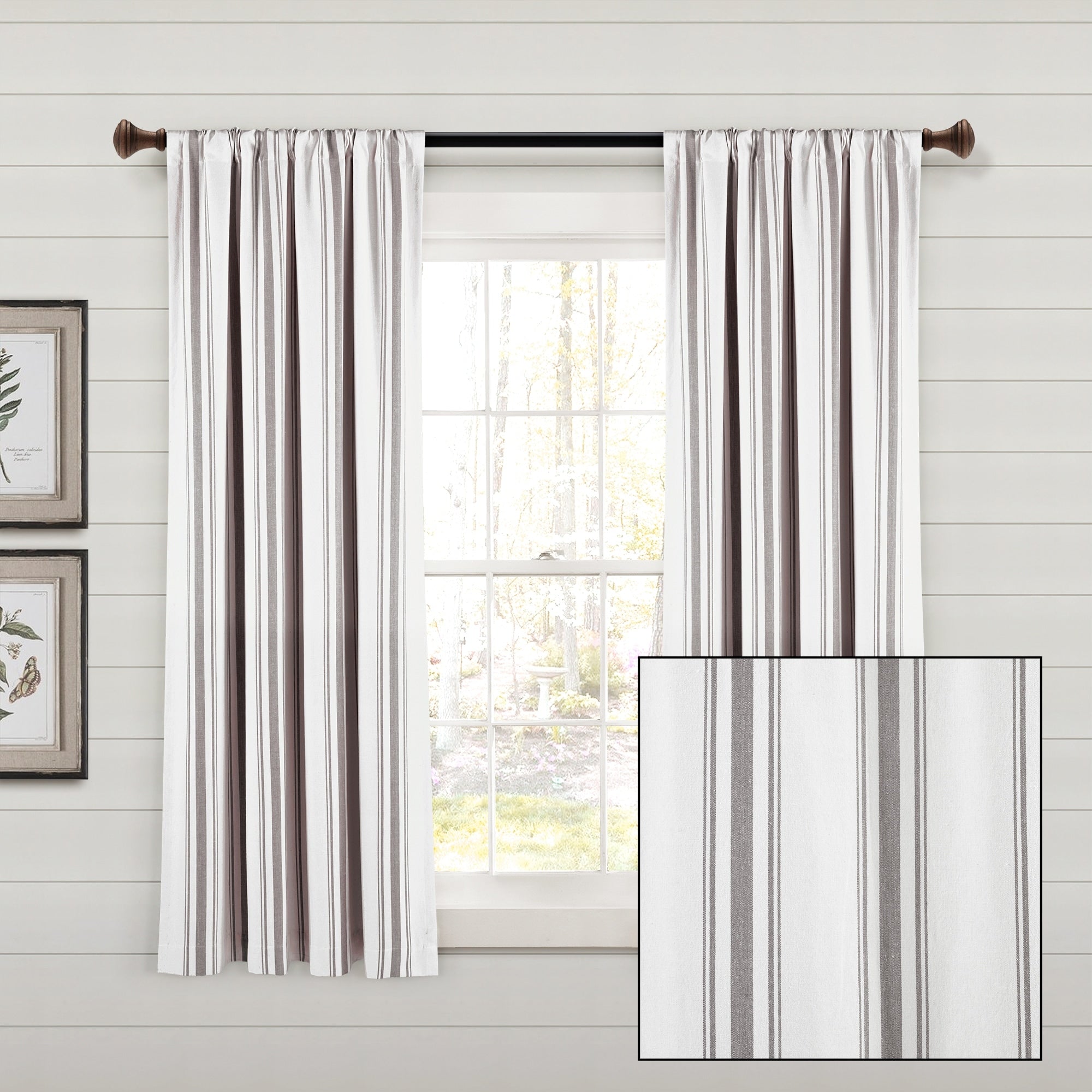 Lush Decor Farmhouse Stripe Yarn Dyed Cotton Window Curtain Panel Pair