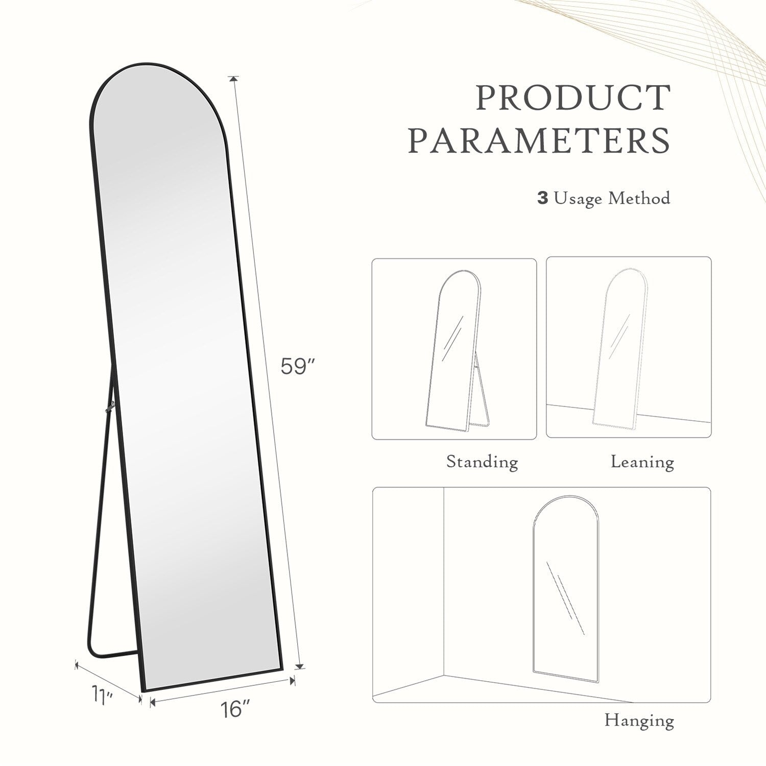 Full Length Mirror with Stand, Floor Mirror with Aluminum Alloy Frame for Bedroom, Standing Full Body Mirror for Wall, Cloakroom