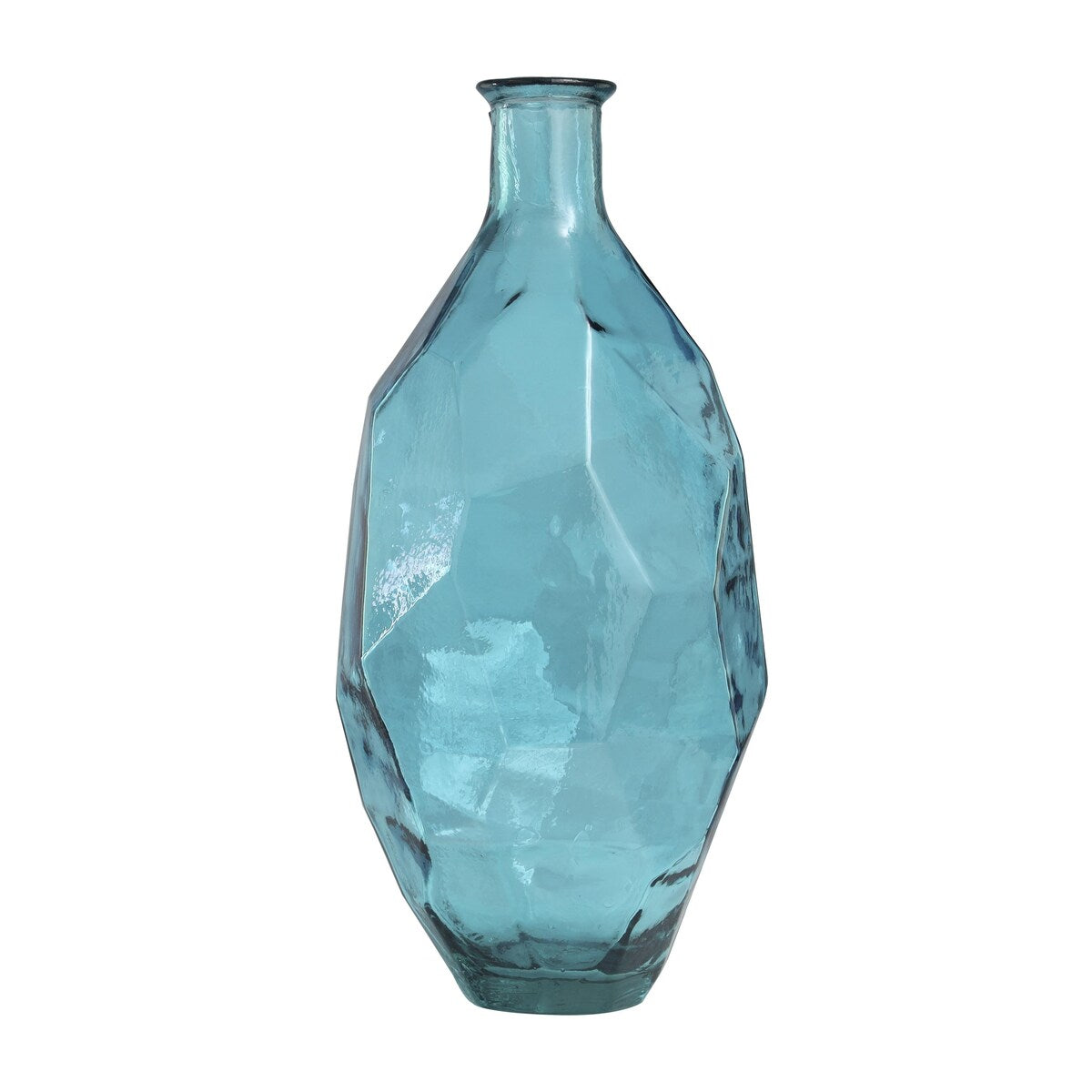 Recycled Glass Handmade Tall Spanish Bottleneck Decorative Vase - Blue or Teal - Roche River Decor