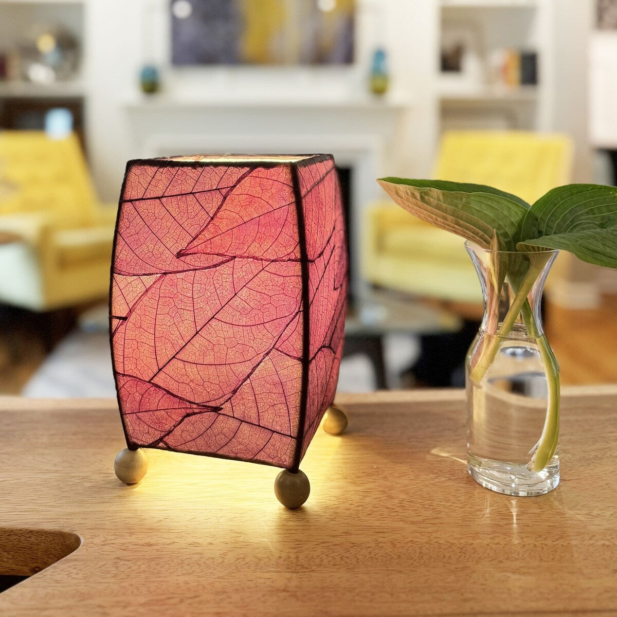 Eangee Handmade Mini Square Cocoa Leaf Lamp