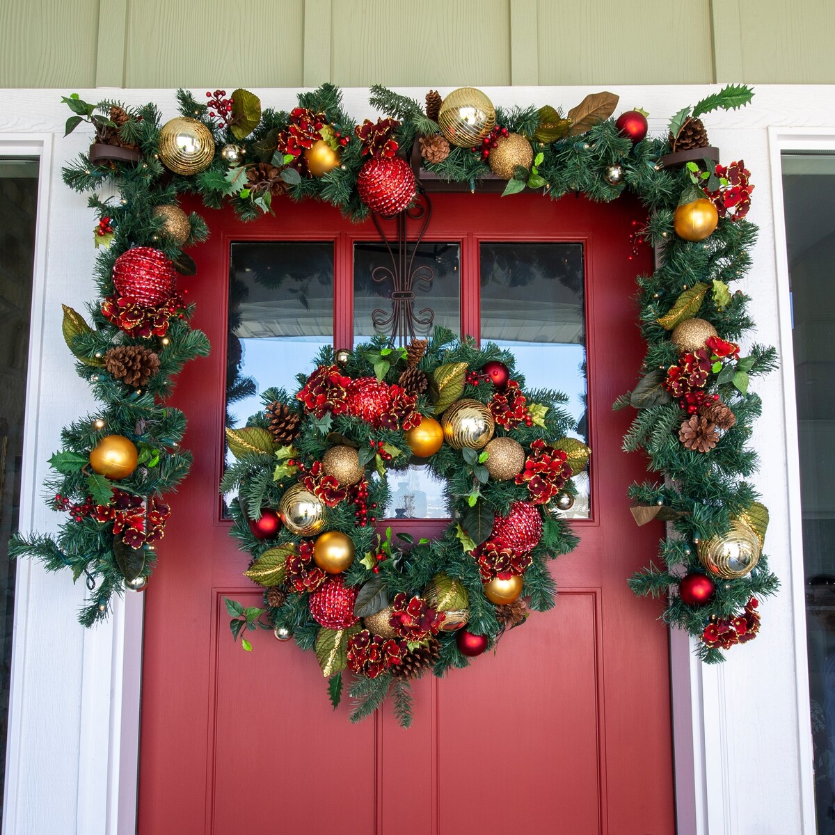 9 ft. Artificial Christmas Garland with Lights - Scarlet Hydrangea - Red