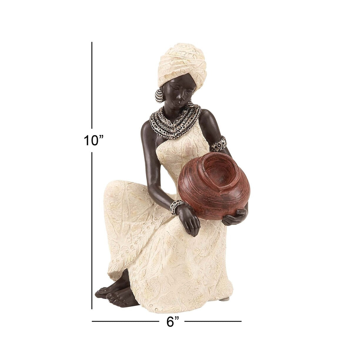 Polystone Woman Sitting African Decorative Sculpture with Red Water Pot - Cream - Roche River Decor