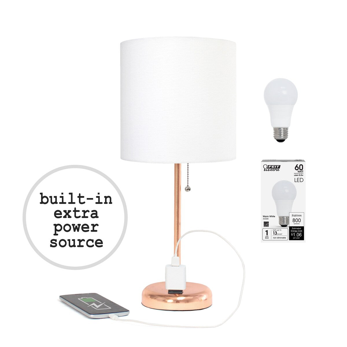 Simple Designs 9.5 Desk Lamp with Charging Outlet and LED Bulb Included - 19.50