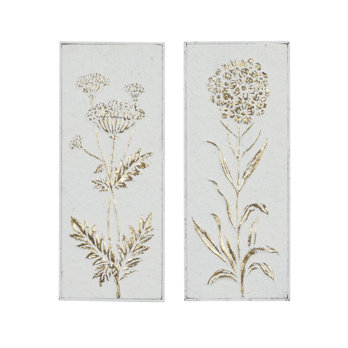 Metal Floral Relief Home Wall Decor with Gold Detailing - Set of 2 White - Roche River Decor