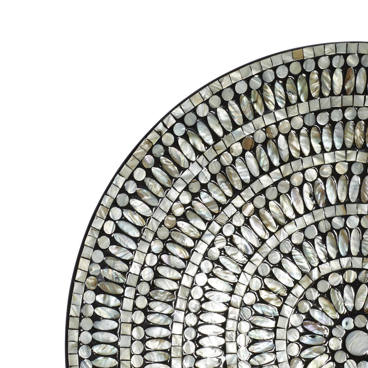 Mother of Pearl Shell Plate Handmade Mosaic Home Wall Decor with Beige and Black Accents - Gray - Roche River Decor