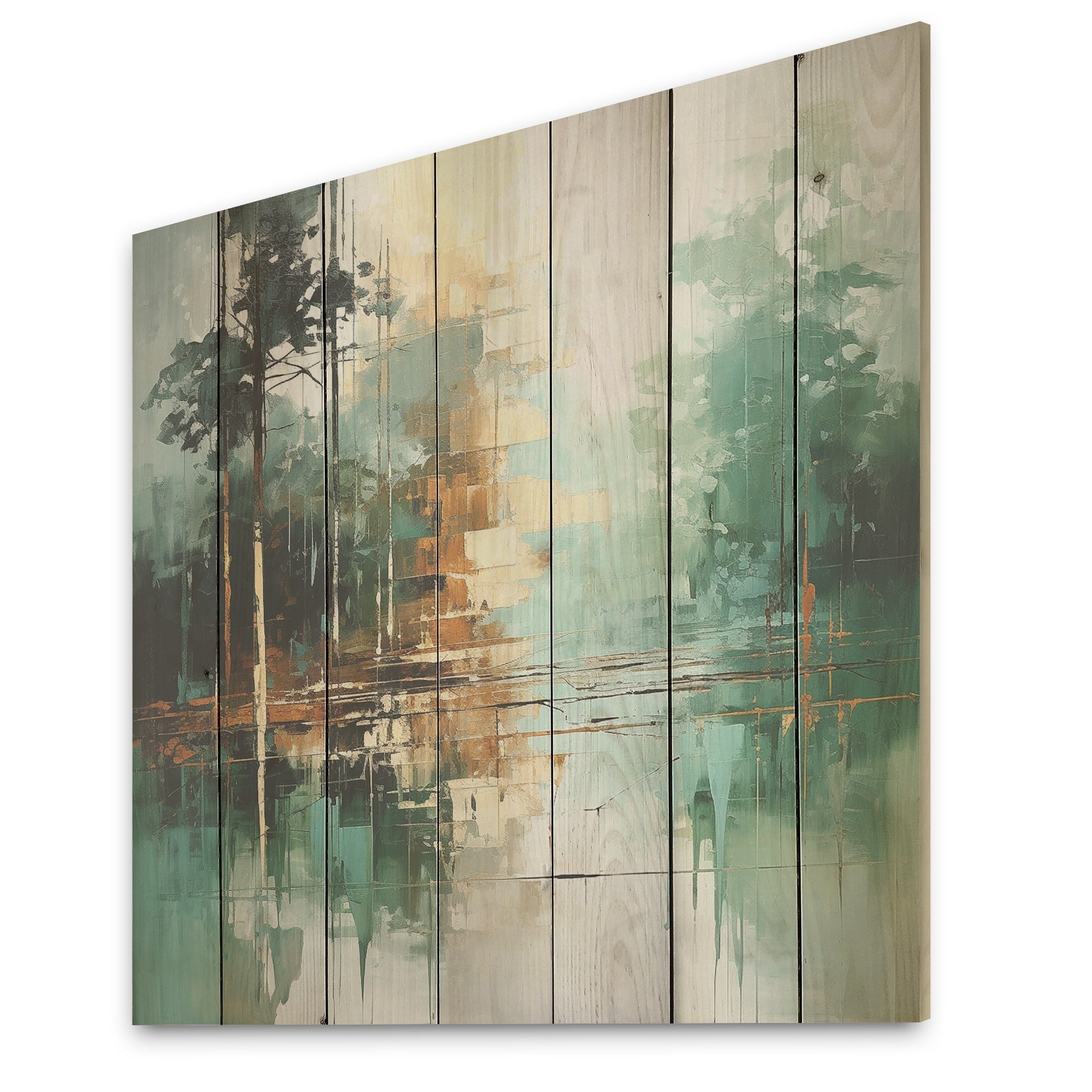 Designart Green And White Forest Echoes Forest Wood Wall Decor - Traditional Green Wood Panel On Natural Pine Wood