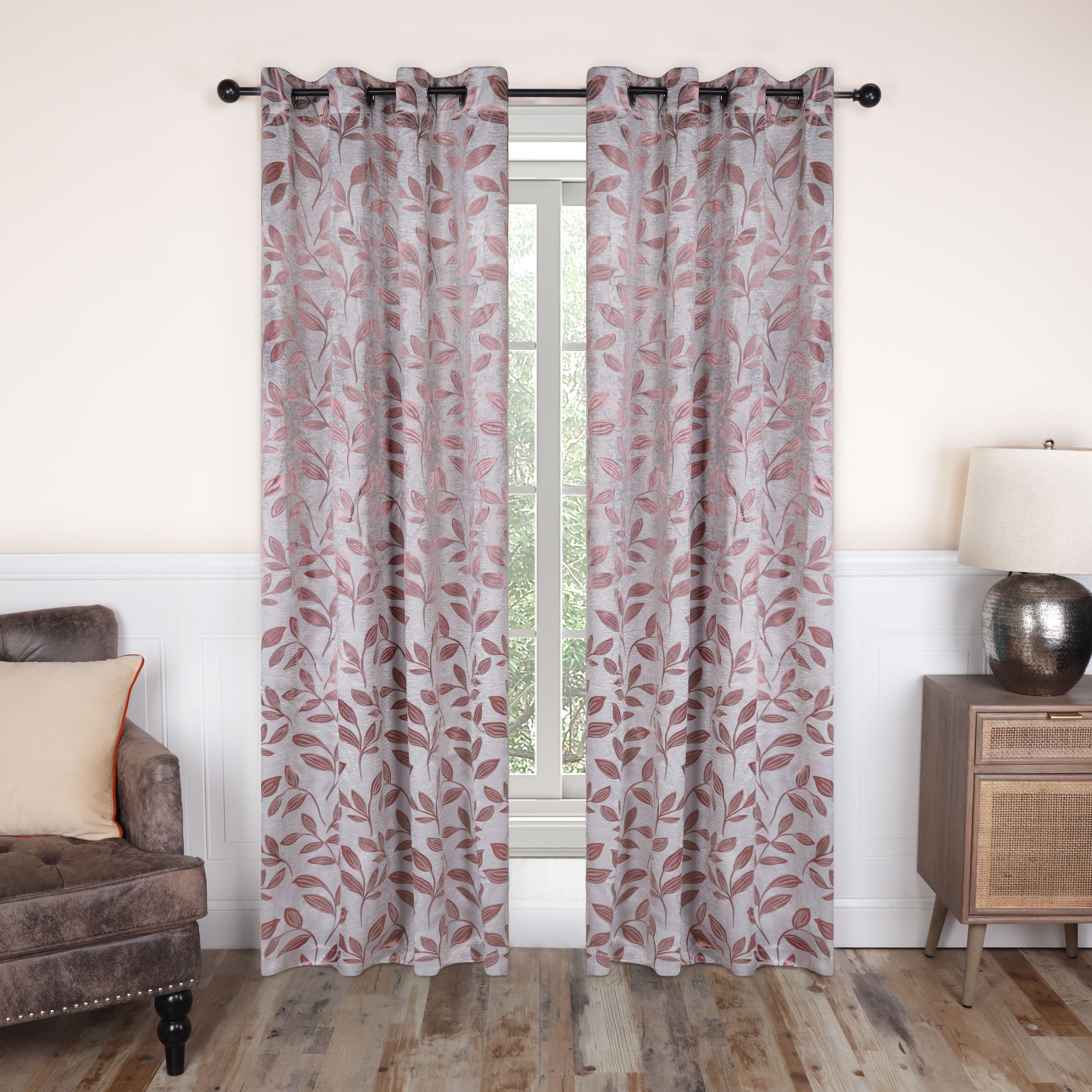 Superior Modern Bohemian Leaves Room Darkening Blackout Curtains, Rod Pocket or Grommets, Set of 2