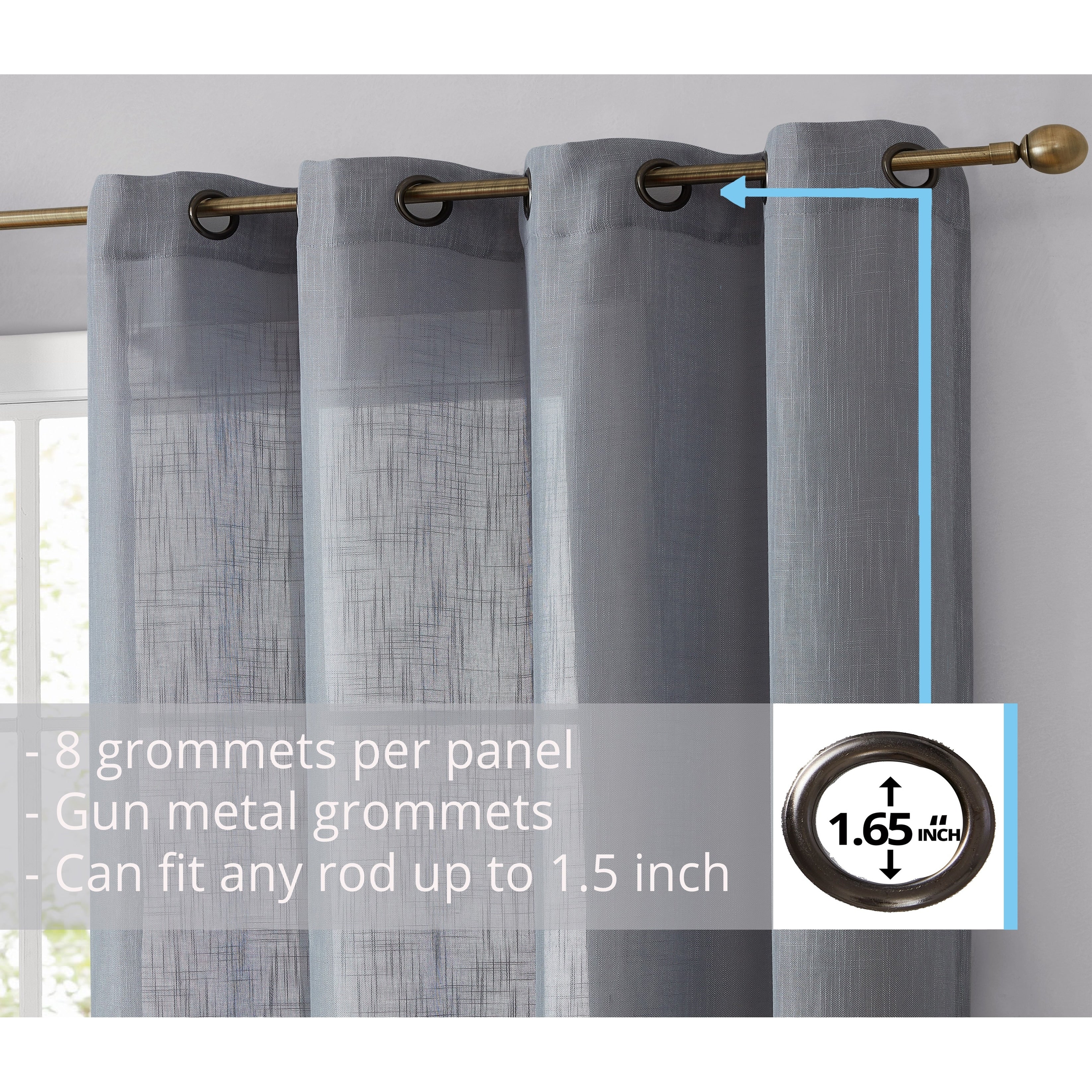 HLC.me Abbey Faux Linen Textured Semi Sheer Privacy Light Filtering Transparent Window Grommet Curtain Panels, Pair