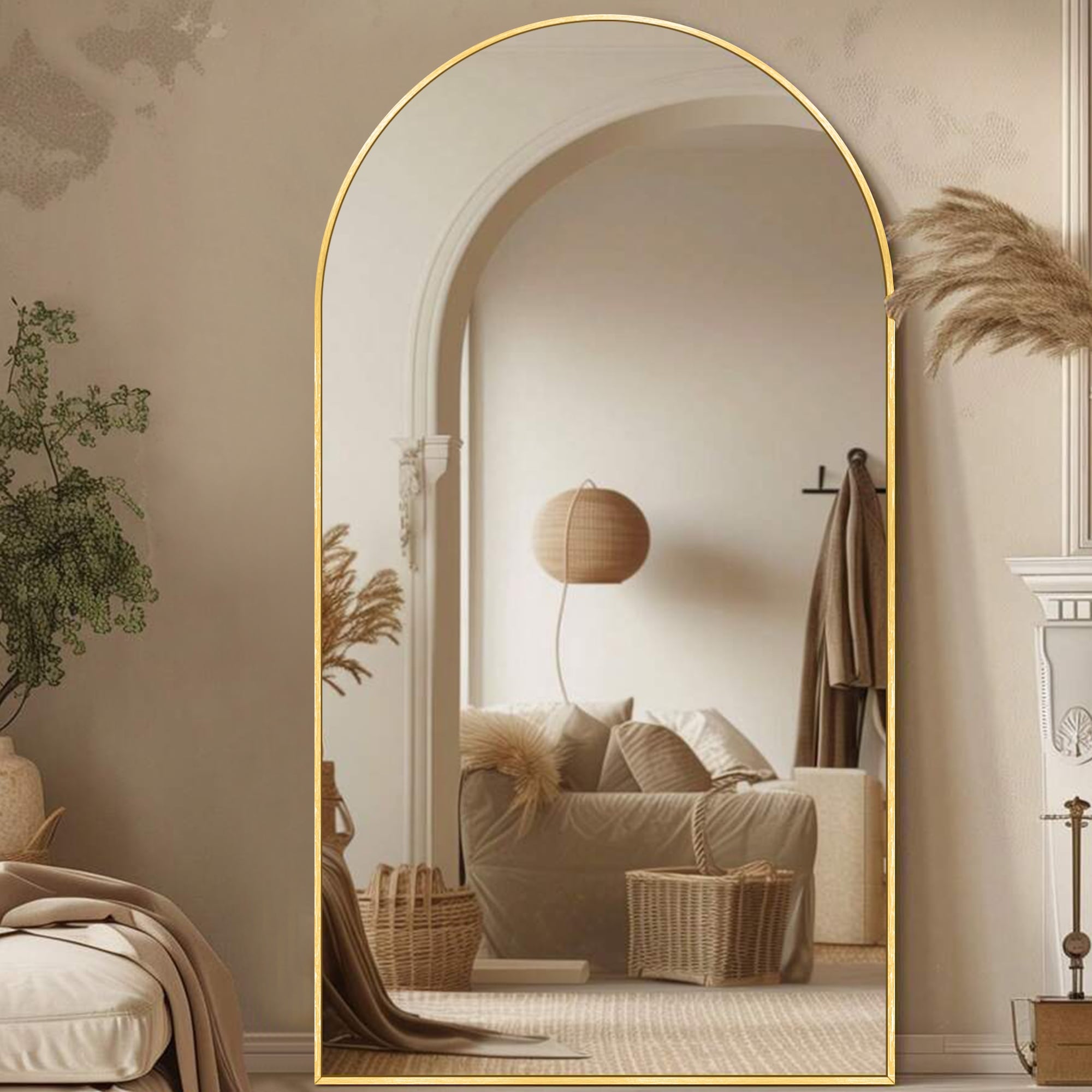 Modern Arched Full Length Aluminum Alloy Floor Mirror Standing Mirror