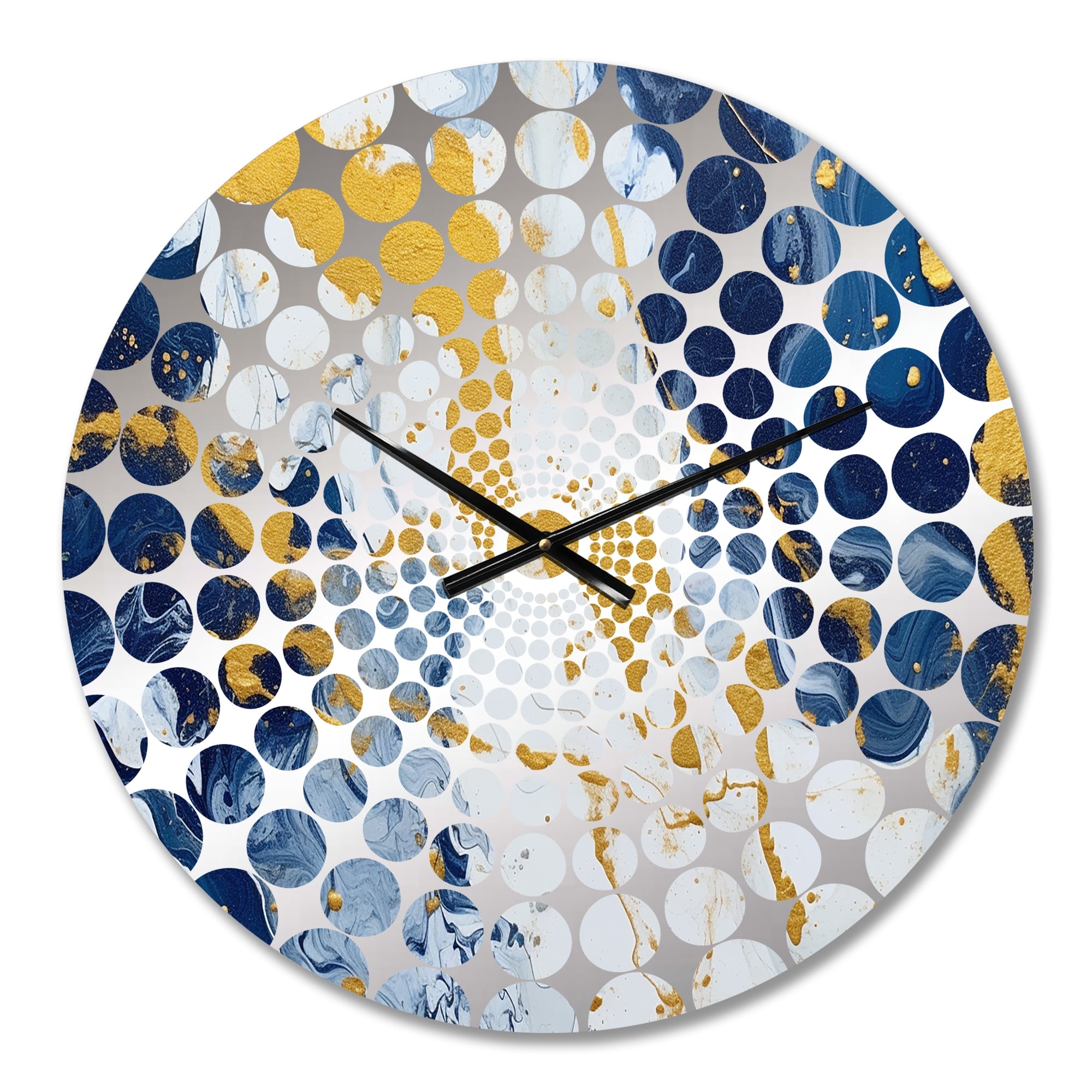 Designart Blue and Gold Luxury Abstract Fluid Art XI Blue Fractals Clocks Modern Oversized Wall Clocks For Bedroom