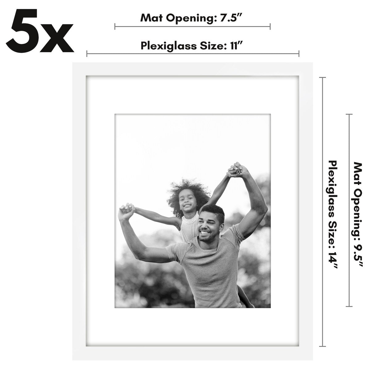 Americanflat 5 Pack of Picture Frames with Mat - Plexiglass Cover