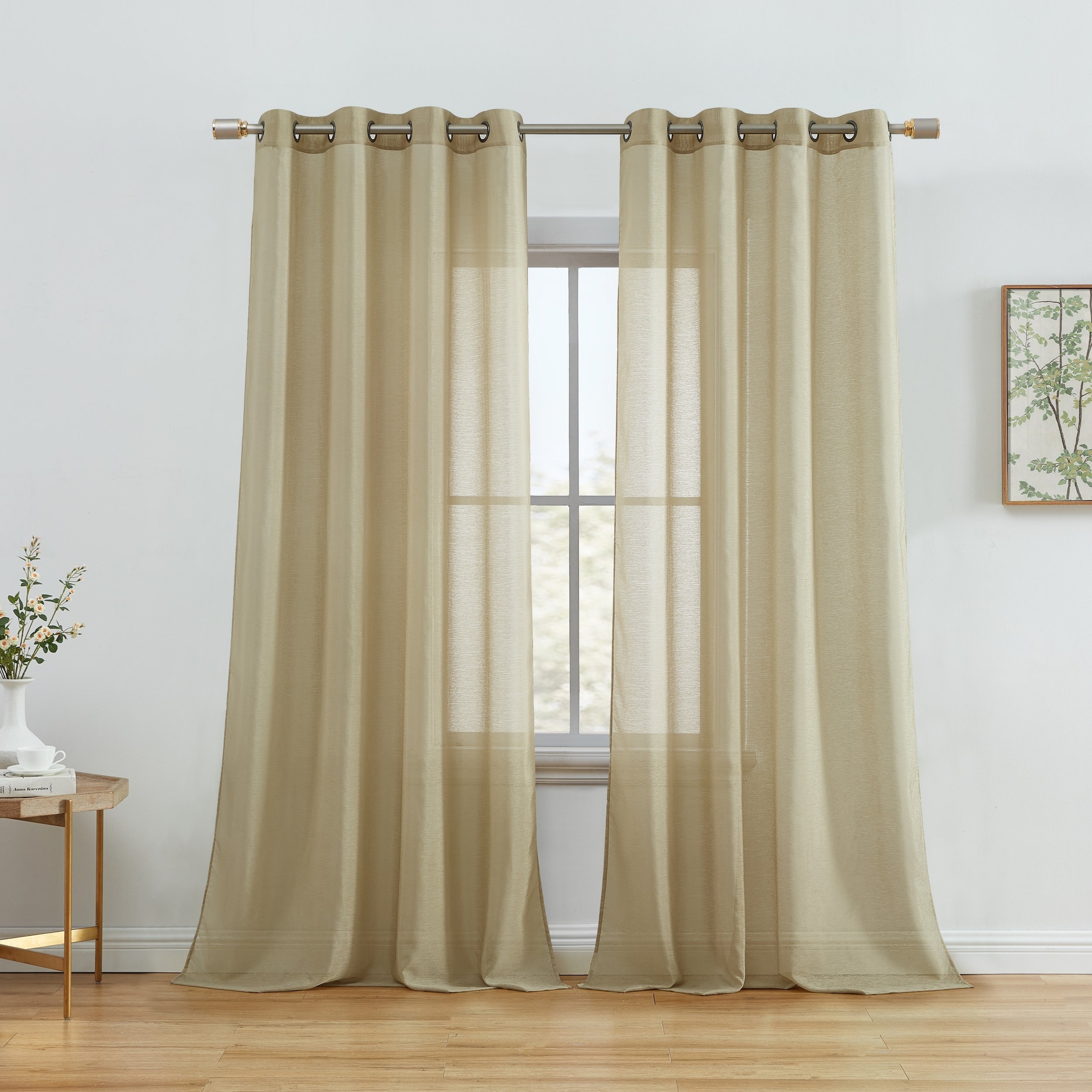 HLC.me 2 Piece Semi Sheer Voile Window Curtain Drapes Grommet Top Panels Bedroom, Living Room - Set of 2 panels