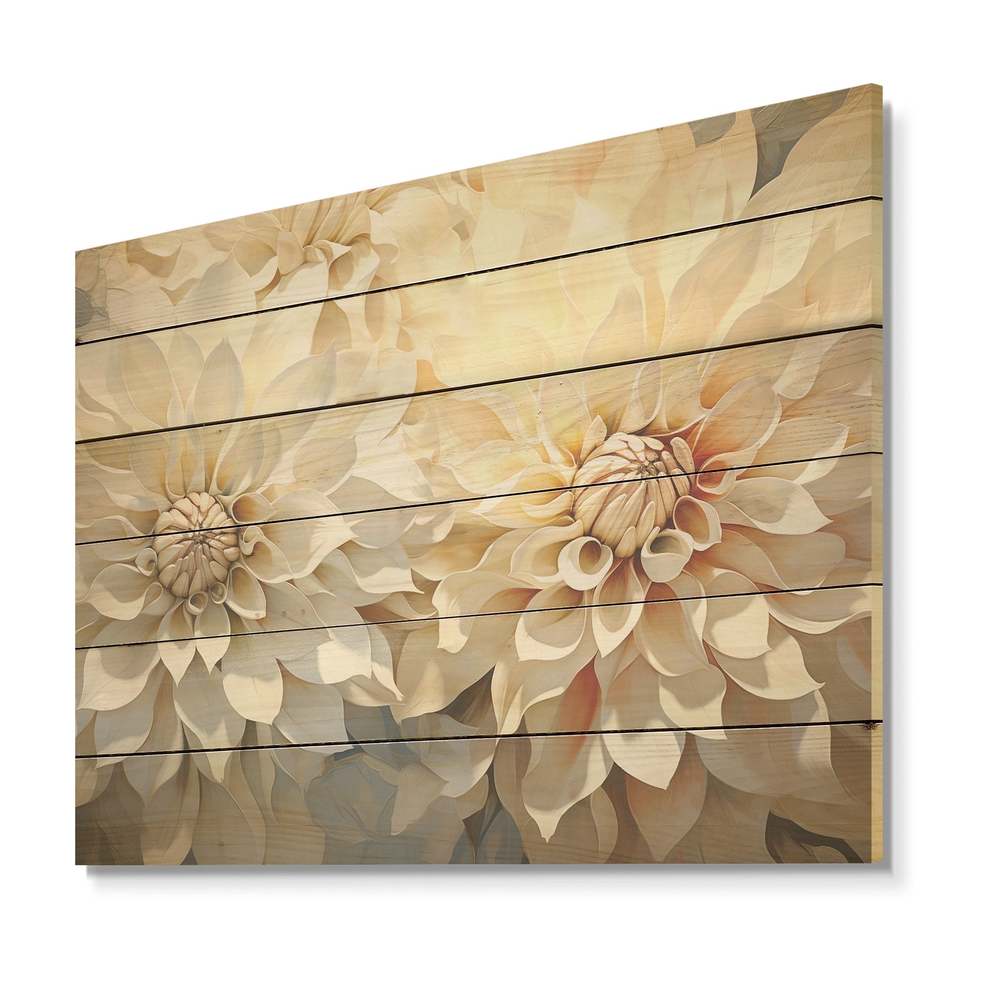 Designart White Dahlia Flowers Minimalism Dahlia Wood Wall Decor - Traditional Beige Wood Panel On Natural Pine Wood