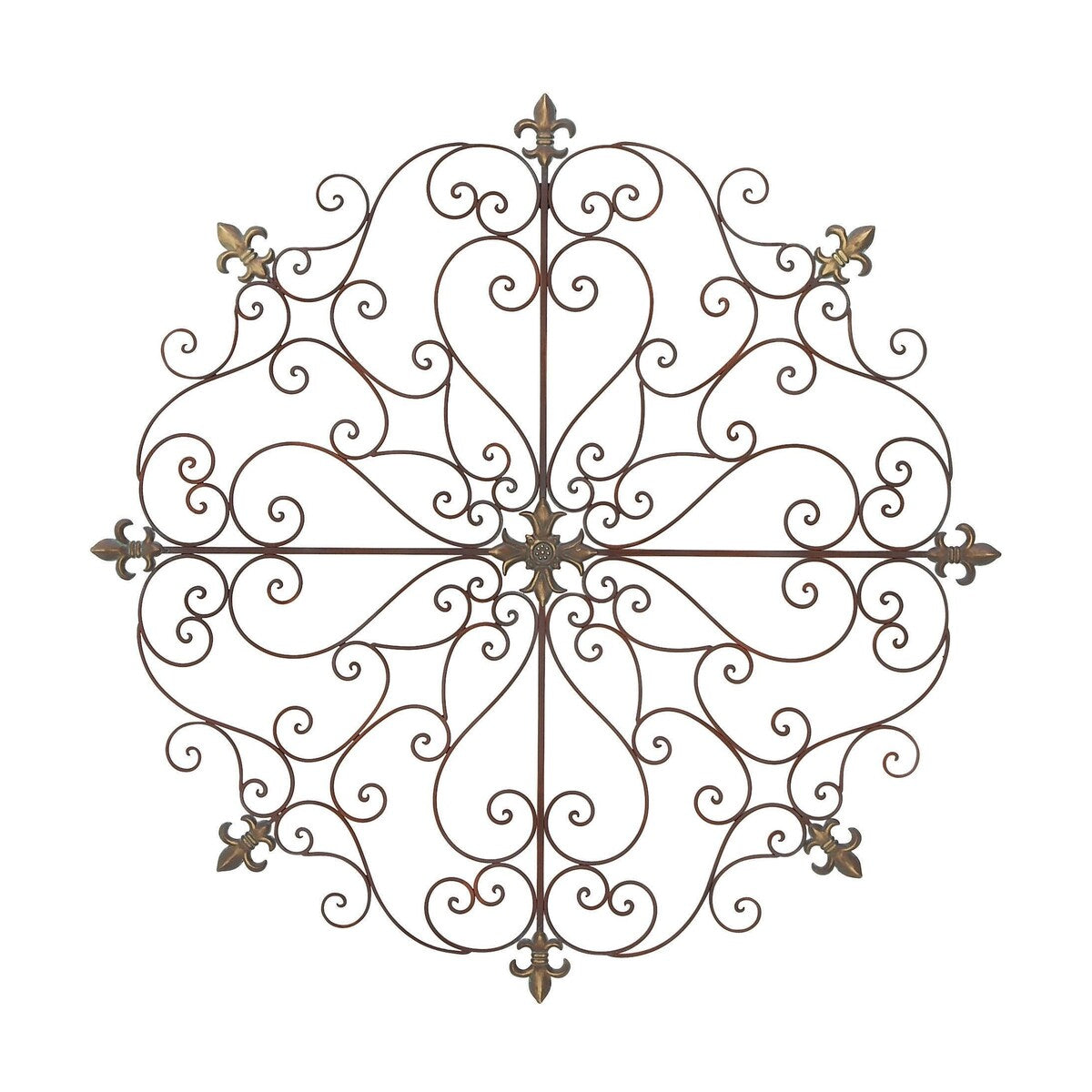 Metal Fleur De Lis Scrolled Medallion Home Wall Decor - Brown - Roche River Decor