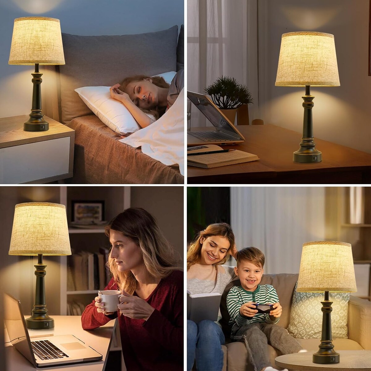 Table Lamps with 2 USB Charging Ports, 3 Ways Dimmable Touch Control Nightstand Bedside Lamps Bedroom Decor