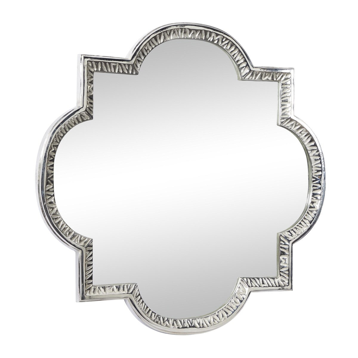 Aluminum Metal Quatrefoil Engraved Room Wall Mirror - Gray - Roche River Decor