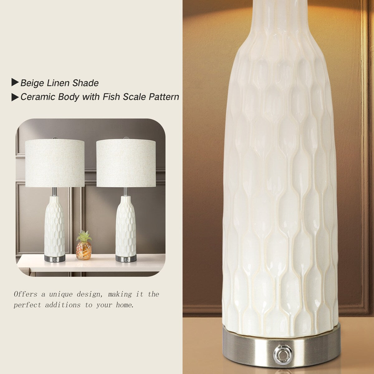 25 in. Light Beige Ceramics Table Lamp