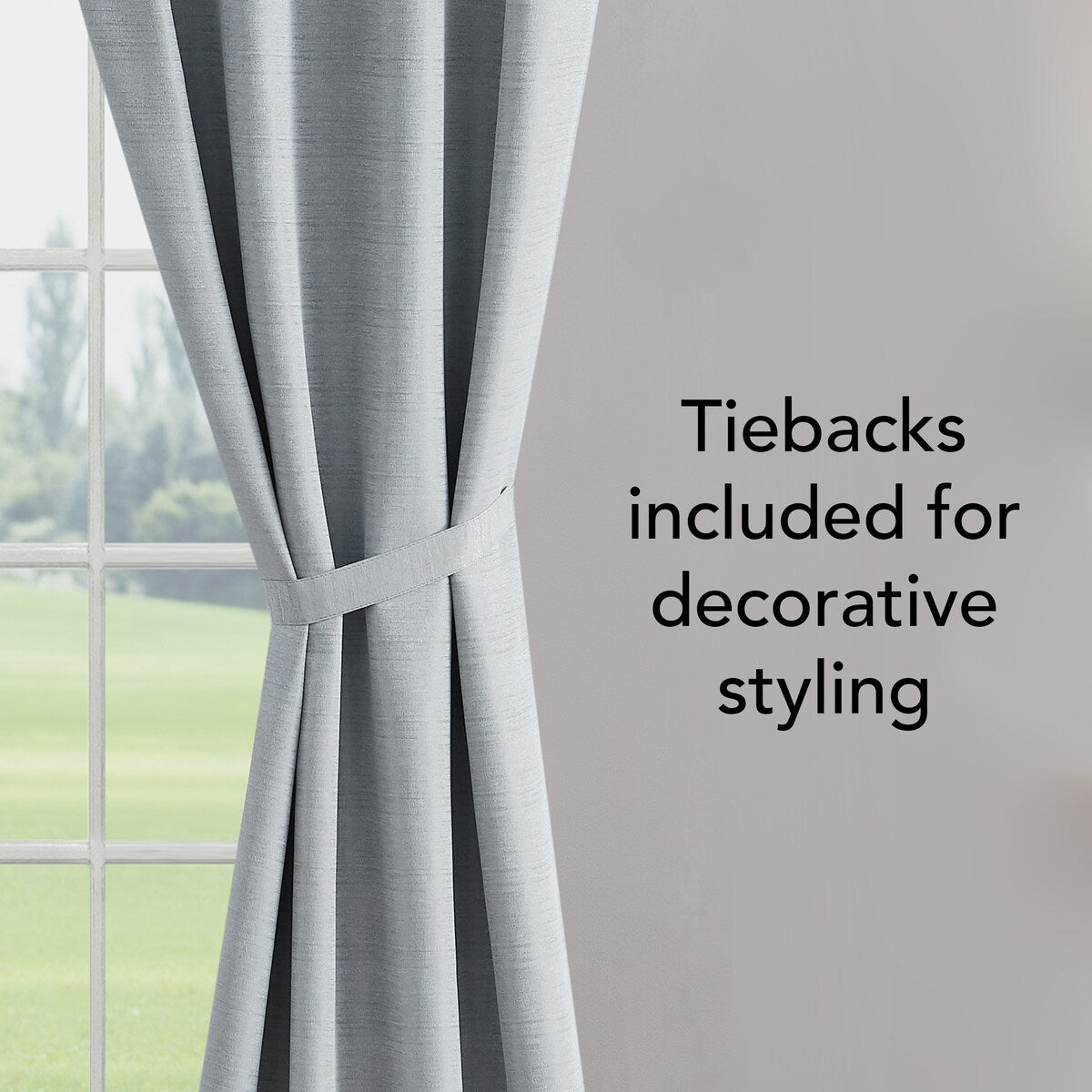 Creative Home Ideas Tobie Blackout Window Curtain, Room Darkening, Thermal Insulated, Back Tab. Set of 2 Panels with 2 Tiebacks