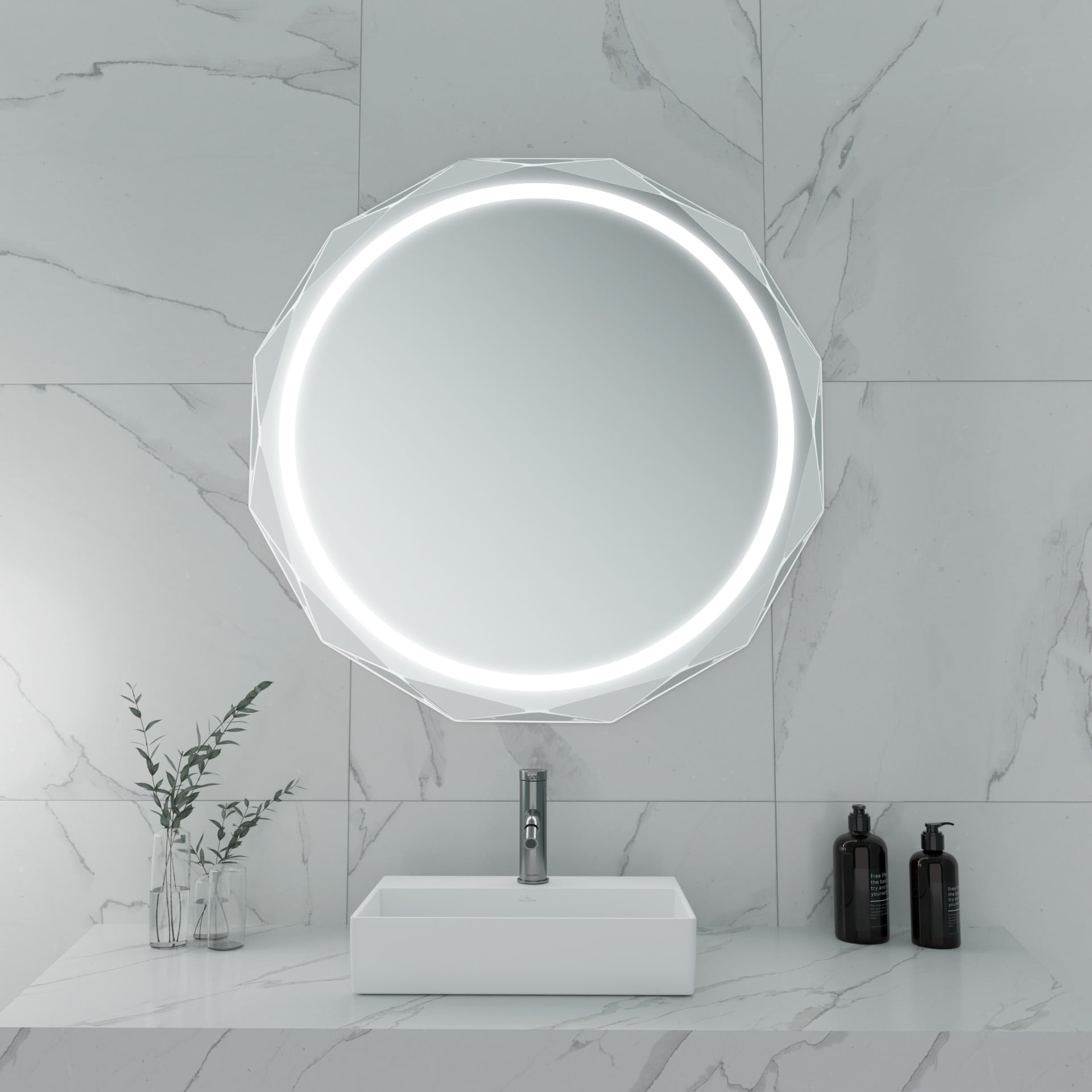 Single Beveled Edge Bathroom Wall Vanity Mirror