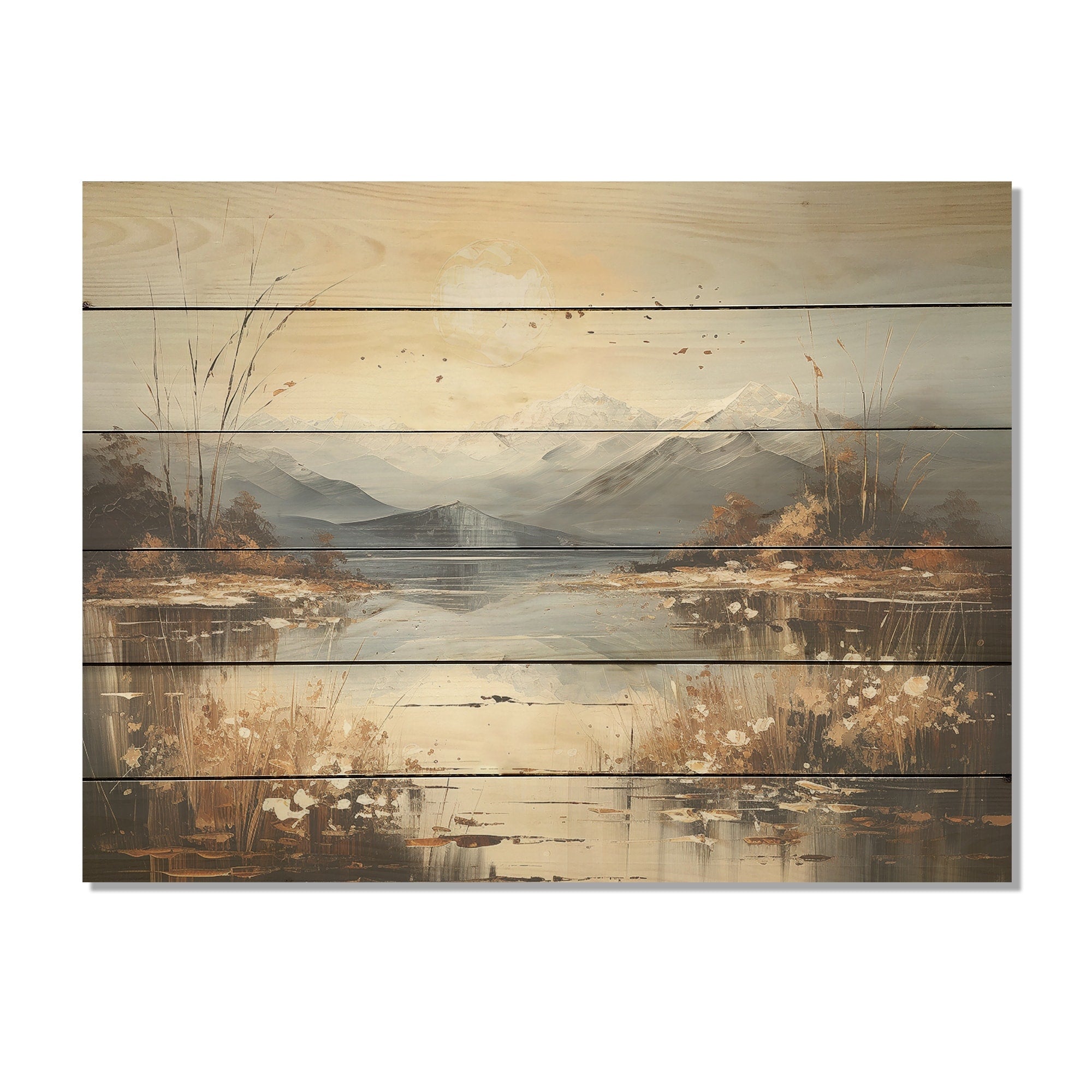 Designart Beige Dandelion Flowers On Lake Flowers Wood Wall Decor Traditional Beige Wood Panel On Natural Pine Wood