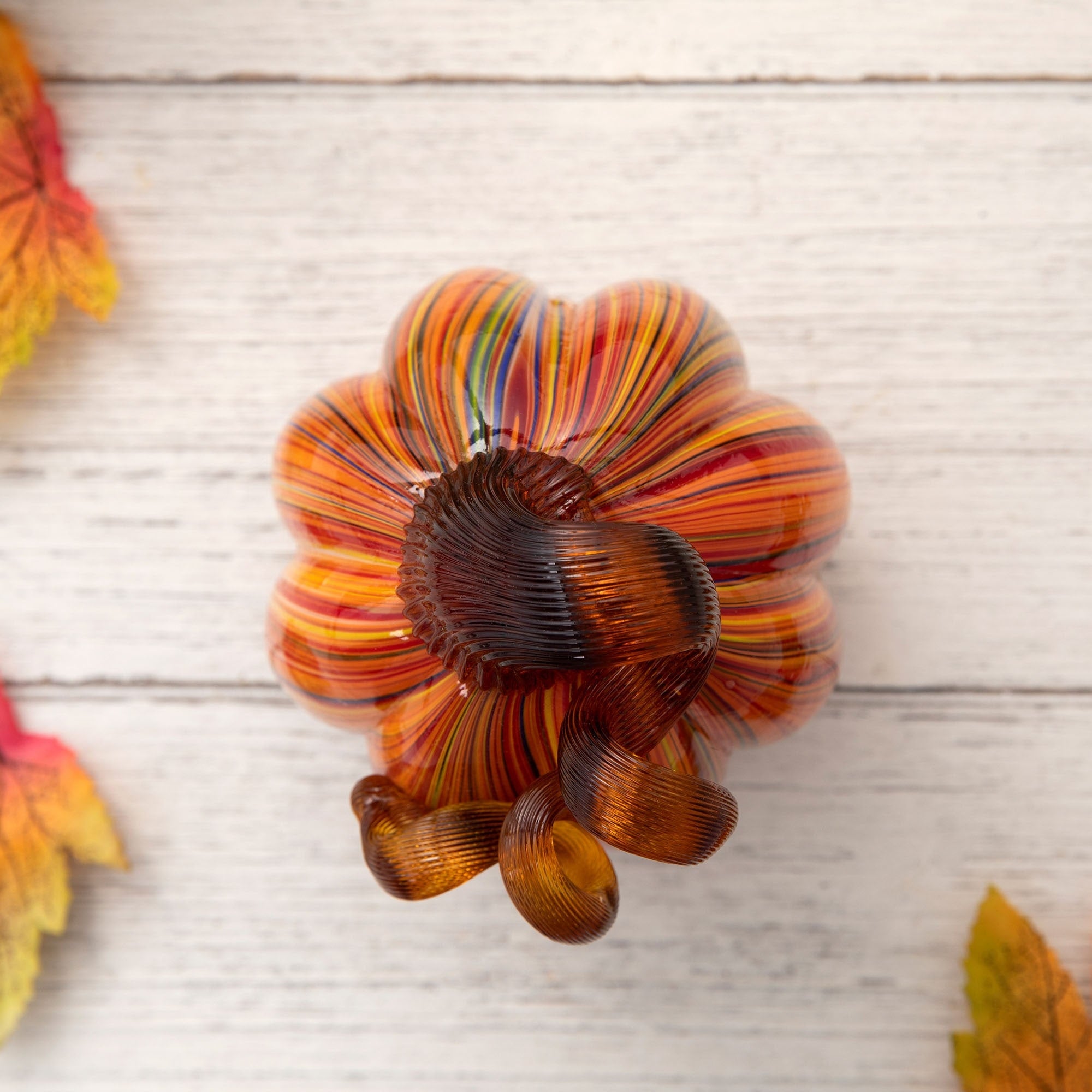 Glitzhome Handblown Multi Striped Fall Harvest Glass Pumpkins Thanksgiving Gift