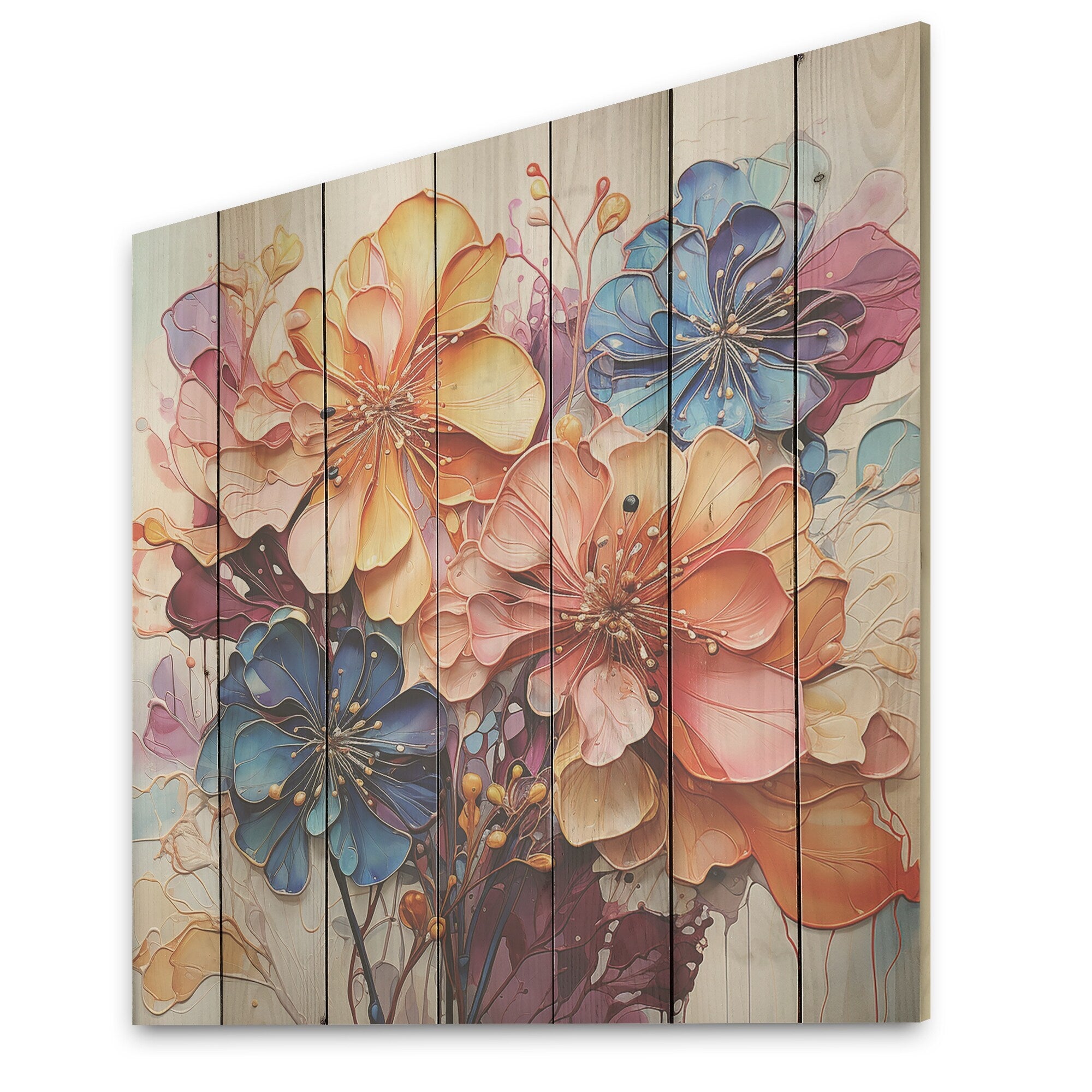 Designart Blue And Orange Hydrangea Blooming Hydrangea Wood Wall Decor - Traditional Wood Panel On Natural Pine Wood