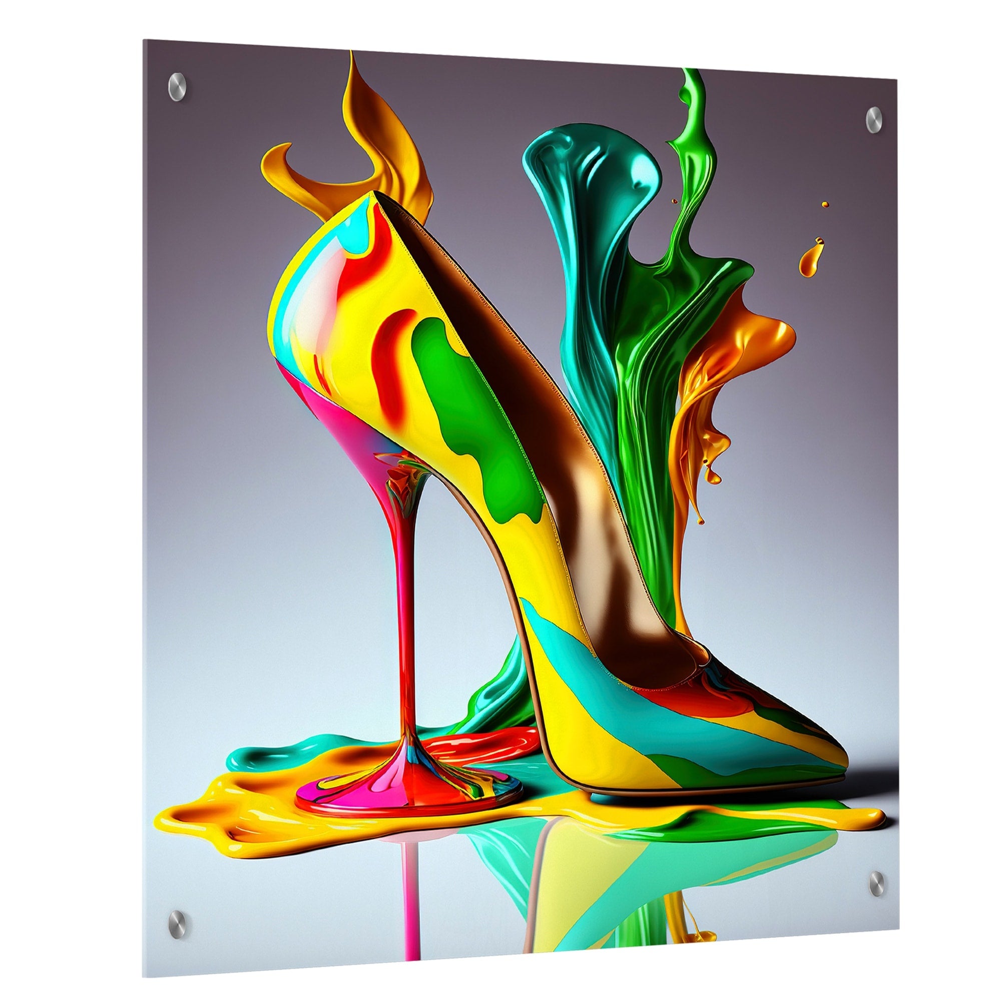 Designart Multicolor Glass High Heel Shoe III Fashion Gloss Wall Decor Green - Glam Acrylic Wall Art For Bedroom