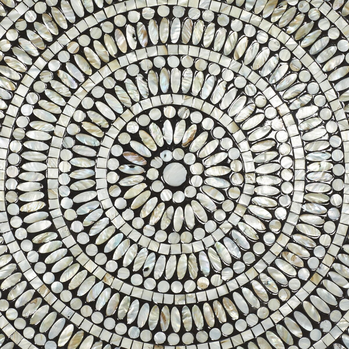 Mother of Pearl Shell Plate Handmade Mosaic Home Wall Decor with Beige and Black Accents - Gray - Roche River Decor