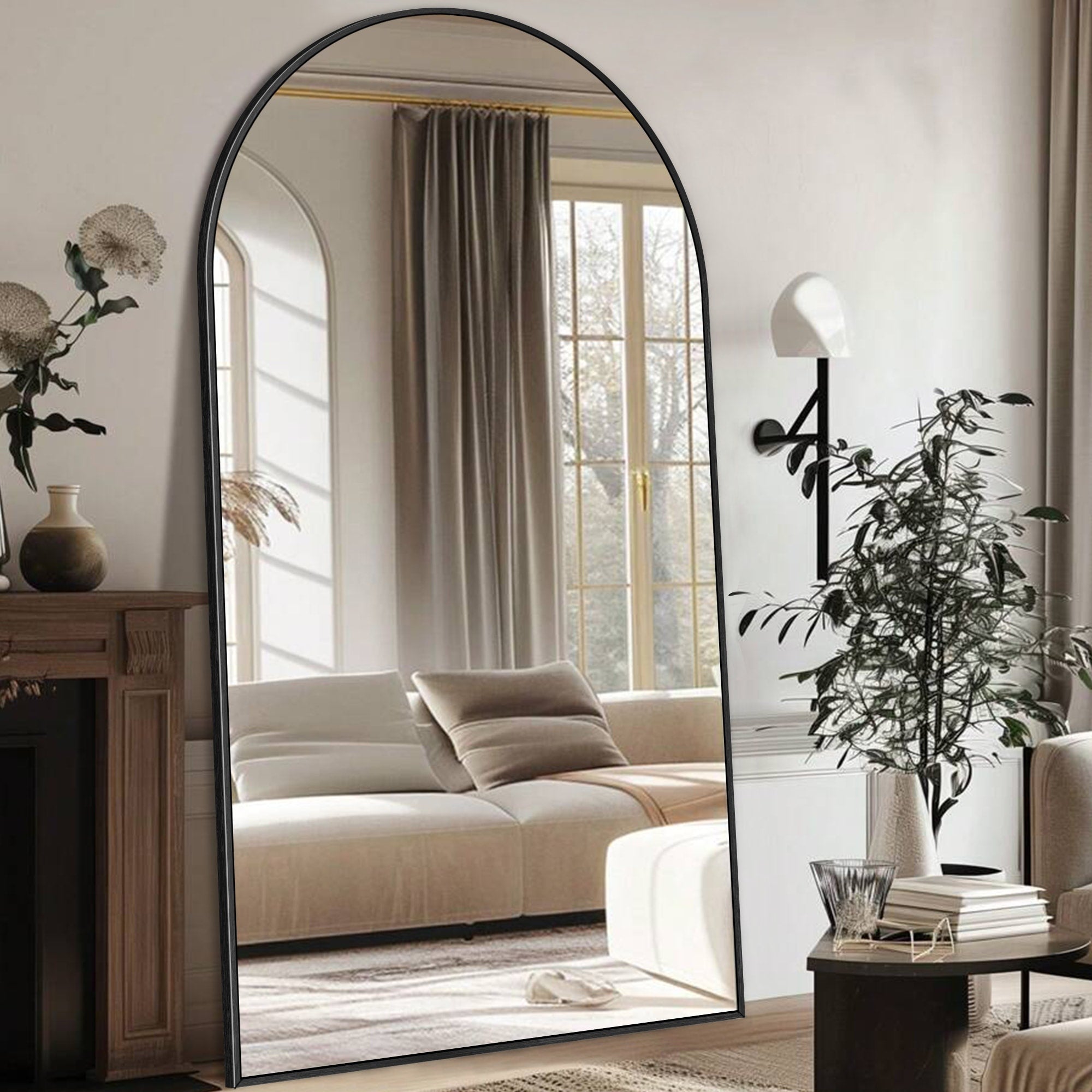 Modern Arched Full Length Aluminum Alloy Floor Mirror Standing Mirror